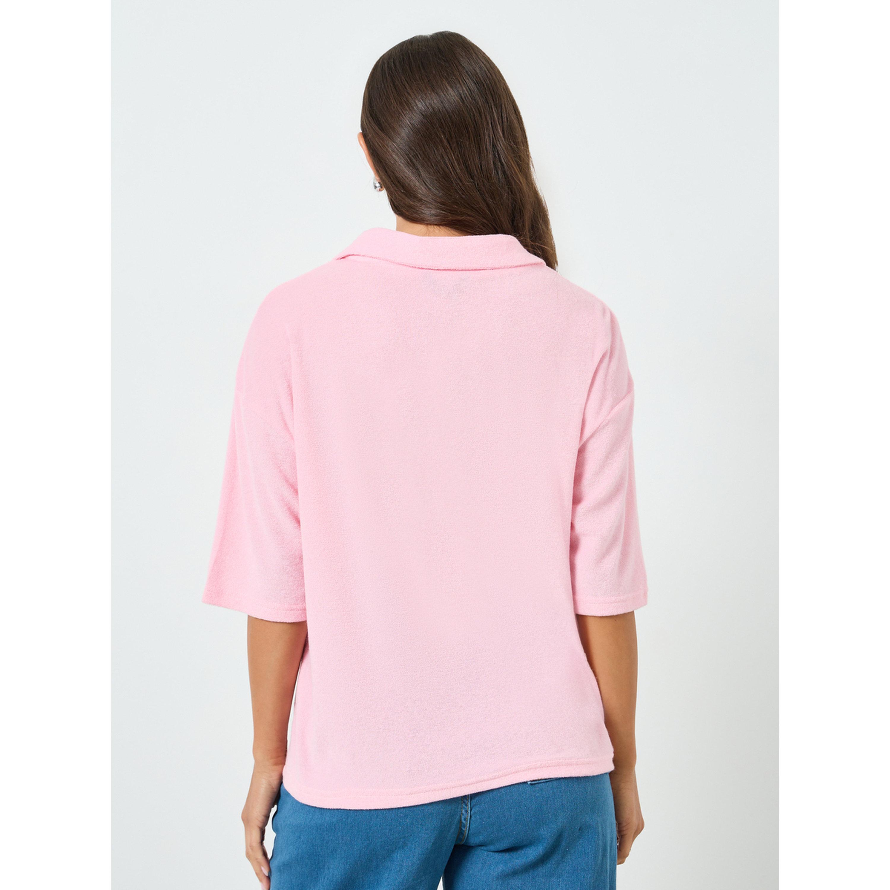 Styli Women Pink Embroidered Polo T-Shirt-women-clothing-tshirts-image-3