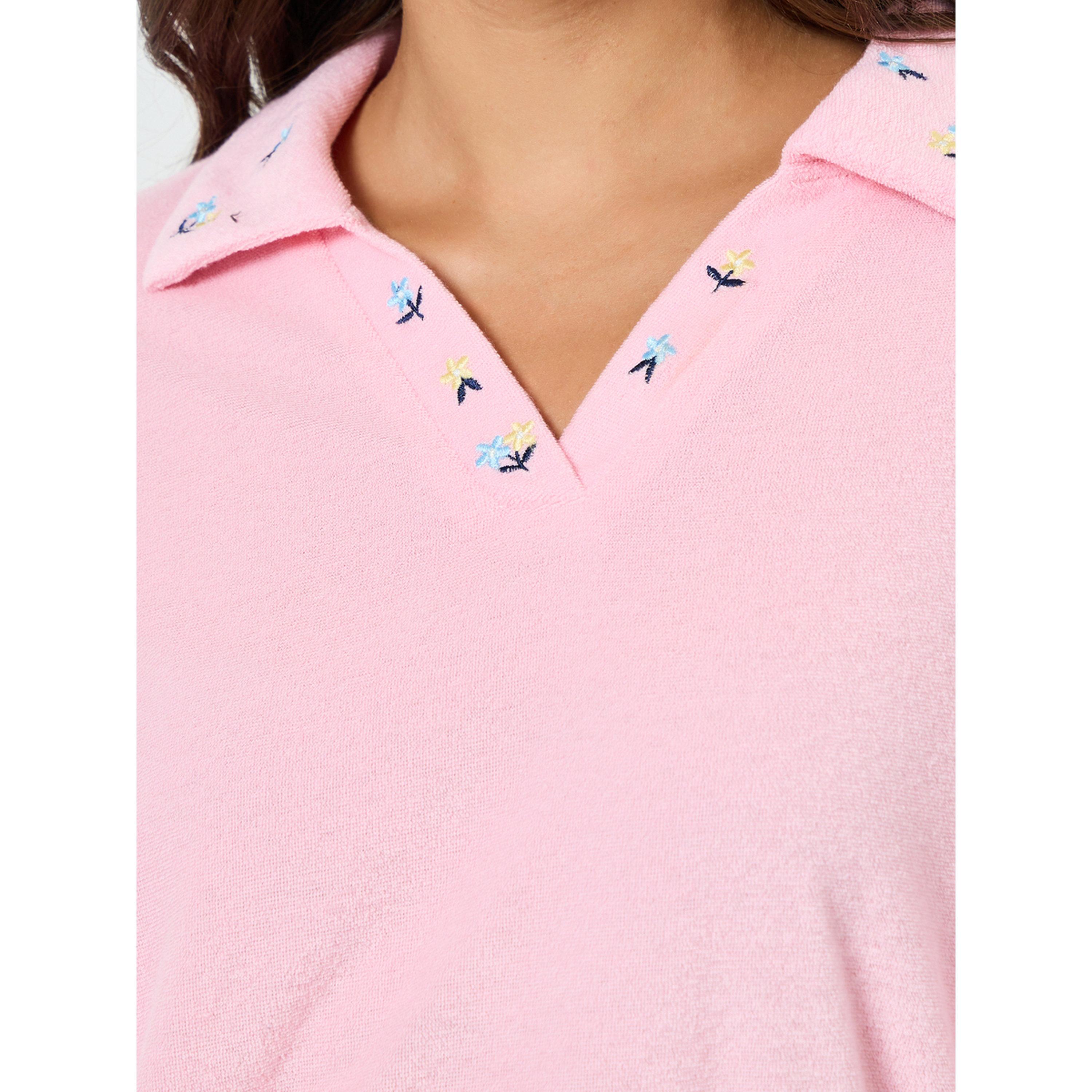 Styli Women Pink Embroidered Polo T-Shirt-women-clothing-tshirts-image-4