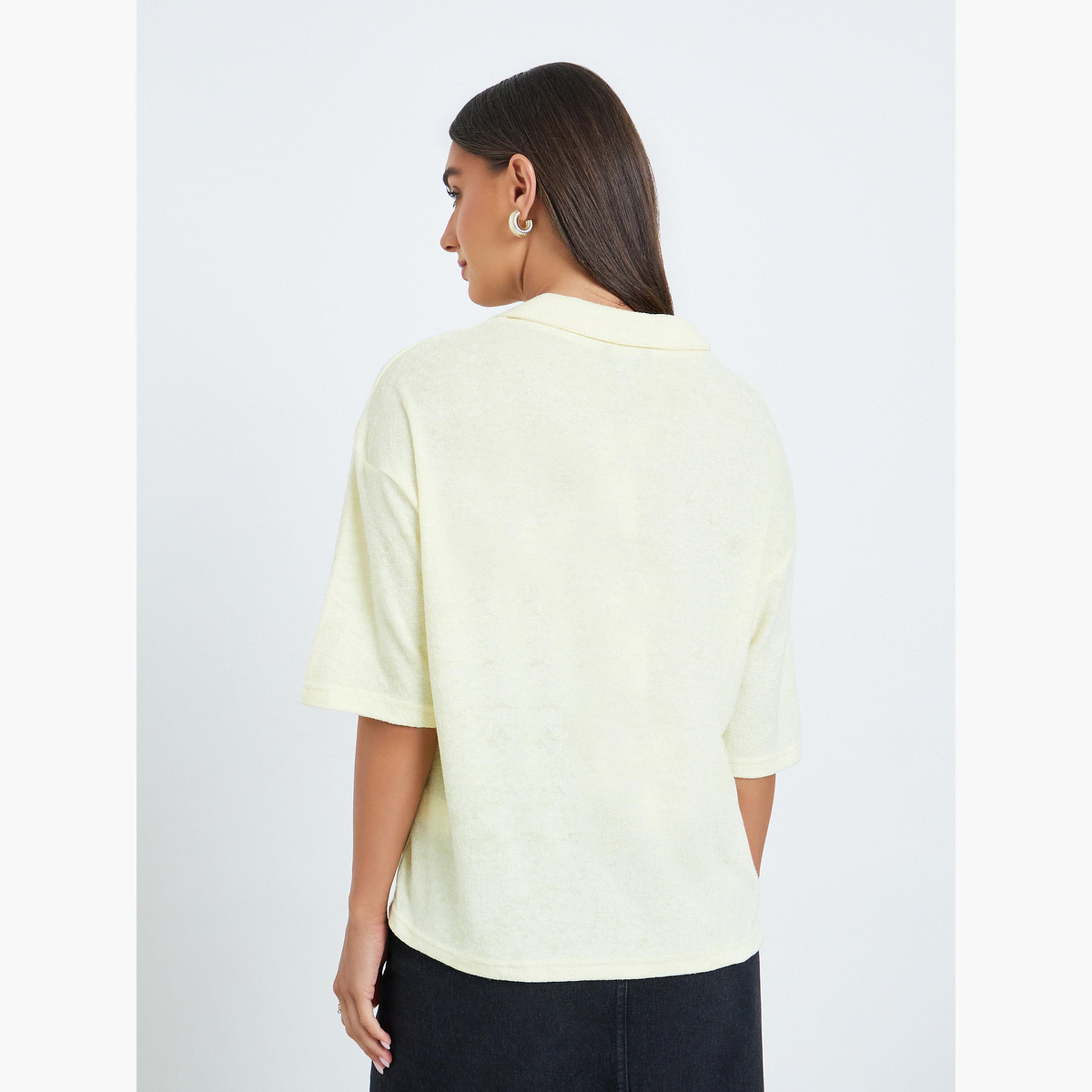 Styli Women Yellow Embroidered Polo T-Shirt-women-clothing-tshirts-image-5