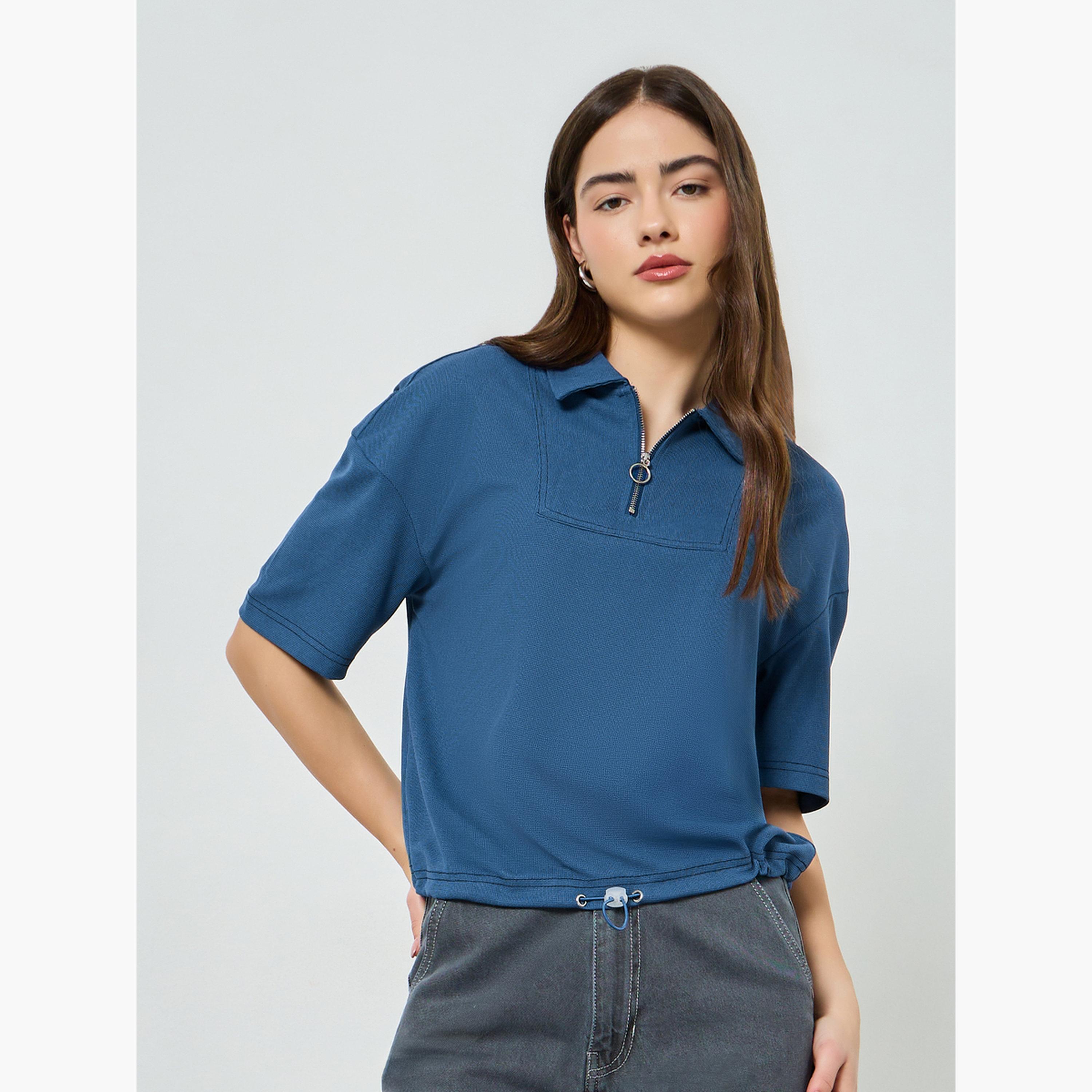 تيشيرت بولو بقصة مريحة وتفاصيل أربطة-women-clothing-tshirts-image-1