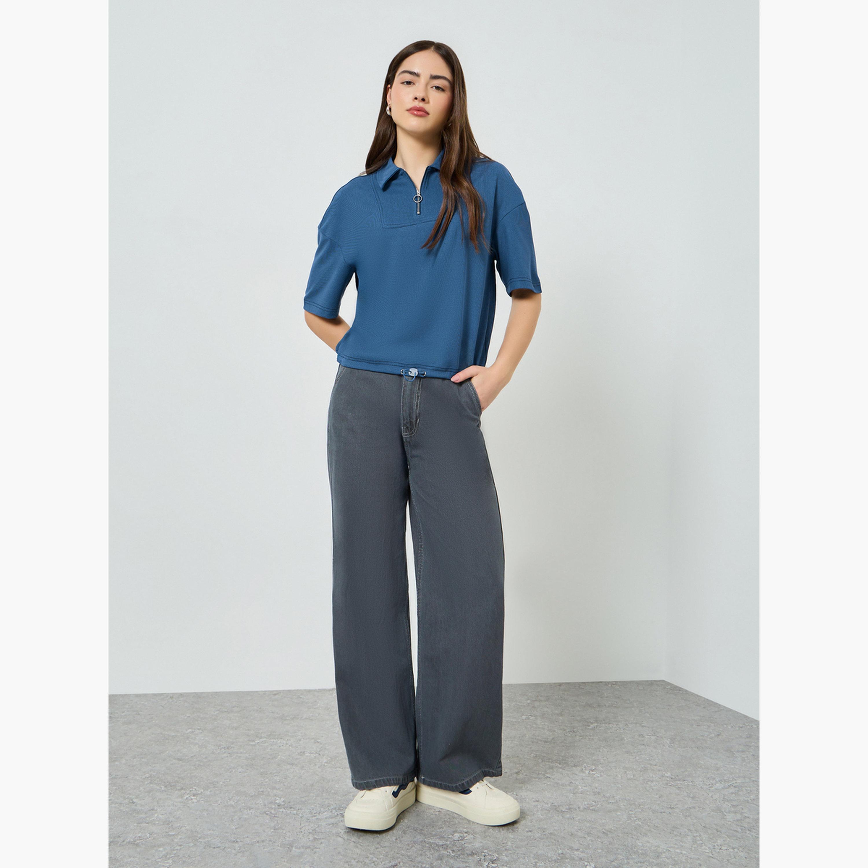 تيشيرت بولو بقصة مريحة وتفاصيل أربطة-women-clothing-tshirts-image-2