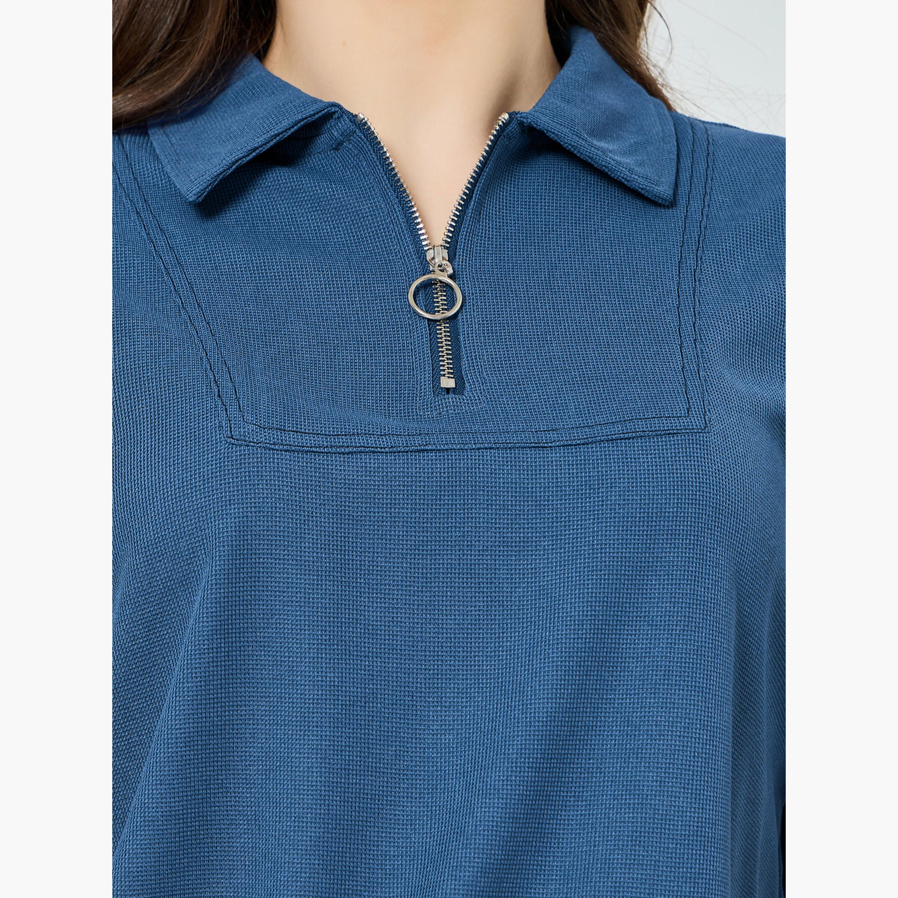 Styli Navy Blue Relaxed Polo T-Shirt with Toggle Detail-women-clothing-tshirts-image-3