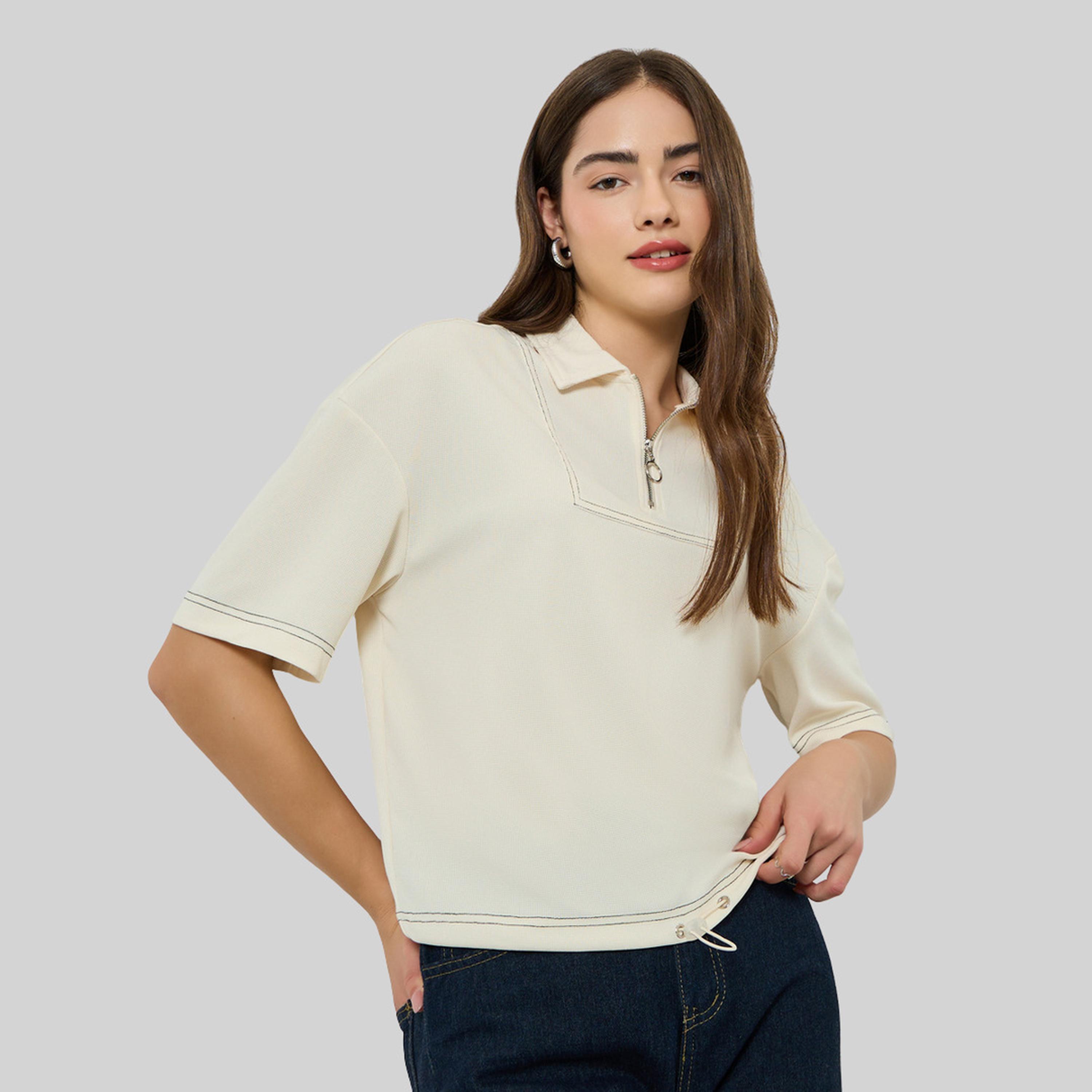 تيشيرت بولو بقصة مريحة وتفاصيل أربطة-women-clothing-tshirts-image-3