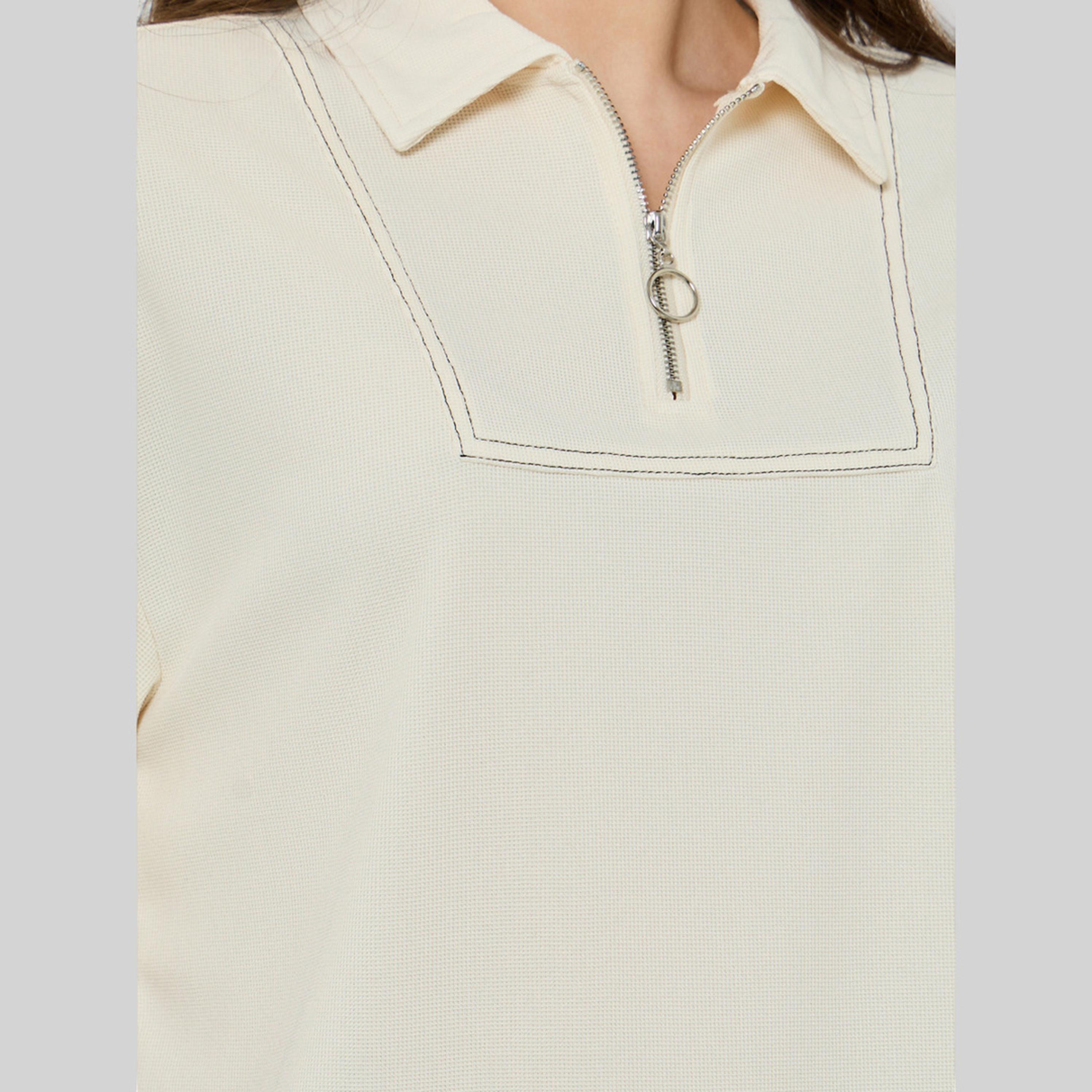 Styli Off White Relaxed Polo T-Shirt with Toggle Detail-women-clothing-tshirts-image-4