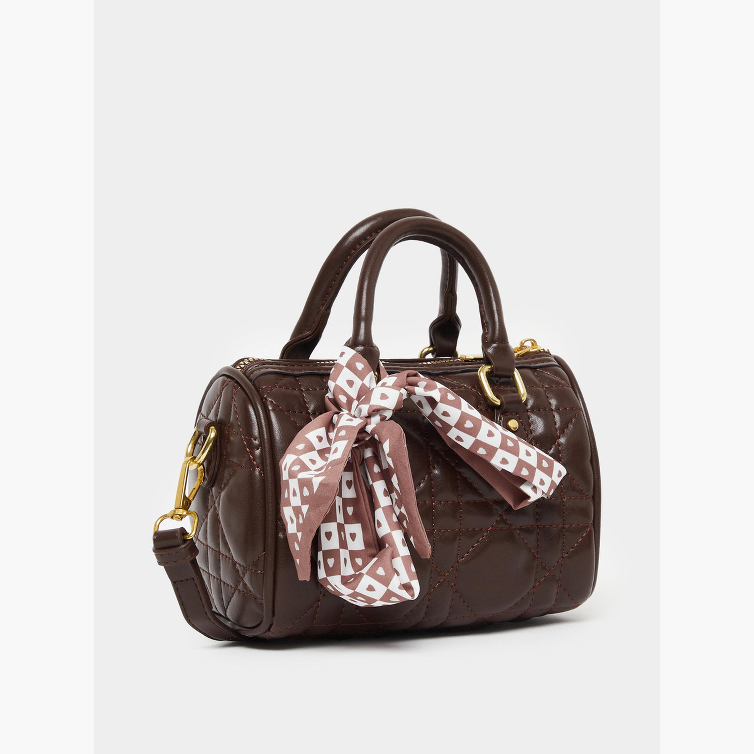 Styli Quilted Coffee Brown Satchel Bag with Scarf Detail-women-bagsandwallets-handbags-image-1
