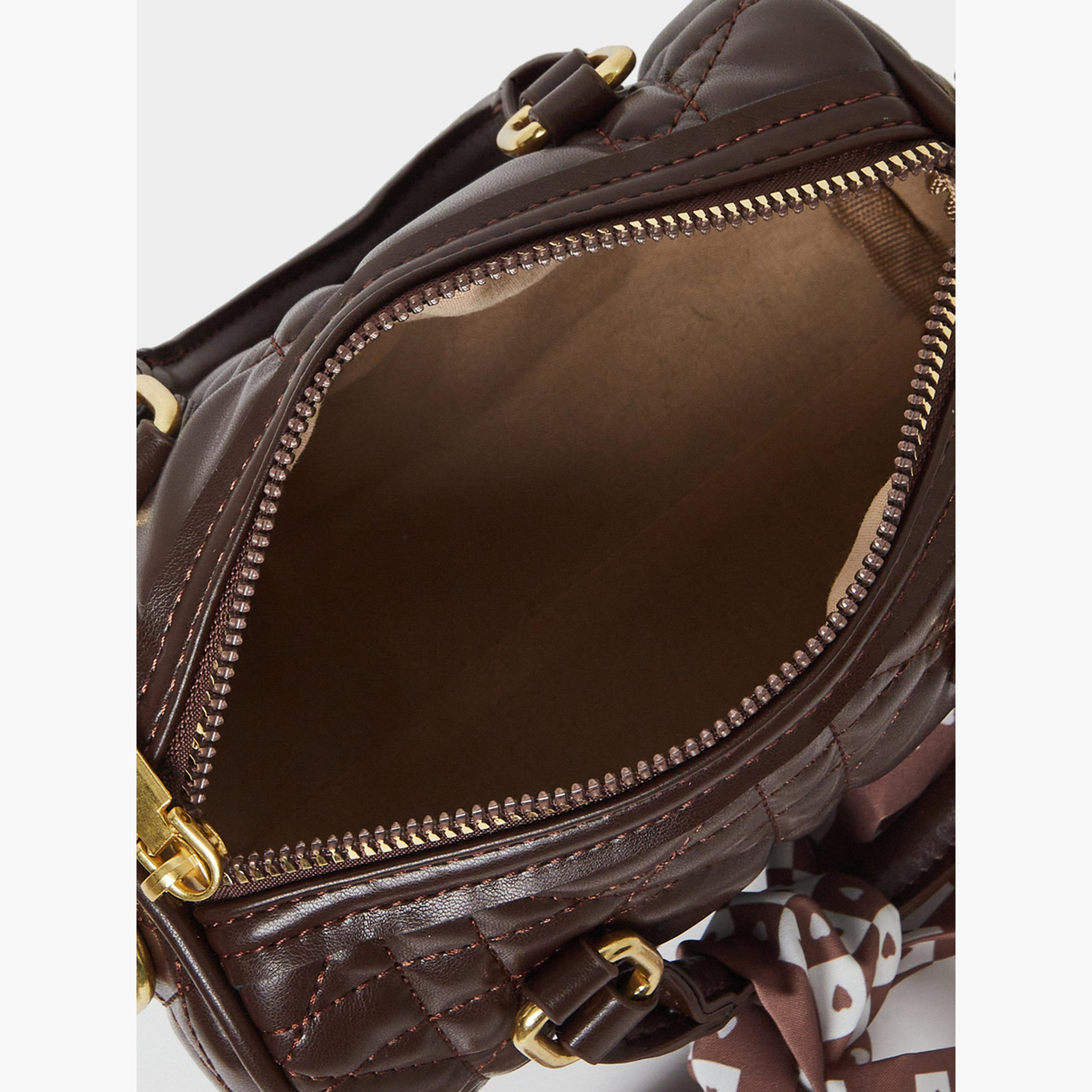 Styli Quilted Coffee Brown Satchel Bag with Scarf Detail-women-bagsandwallets-handbags-image-4