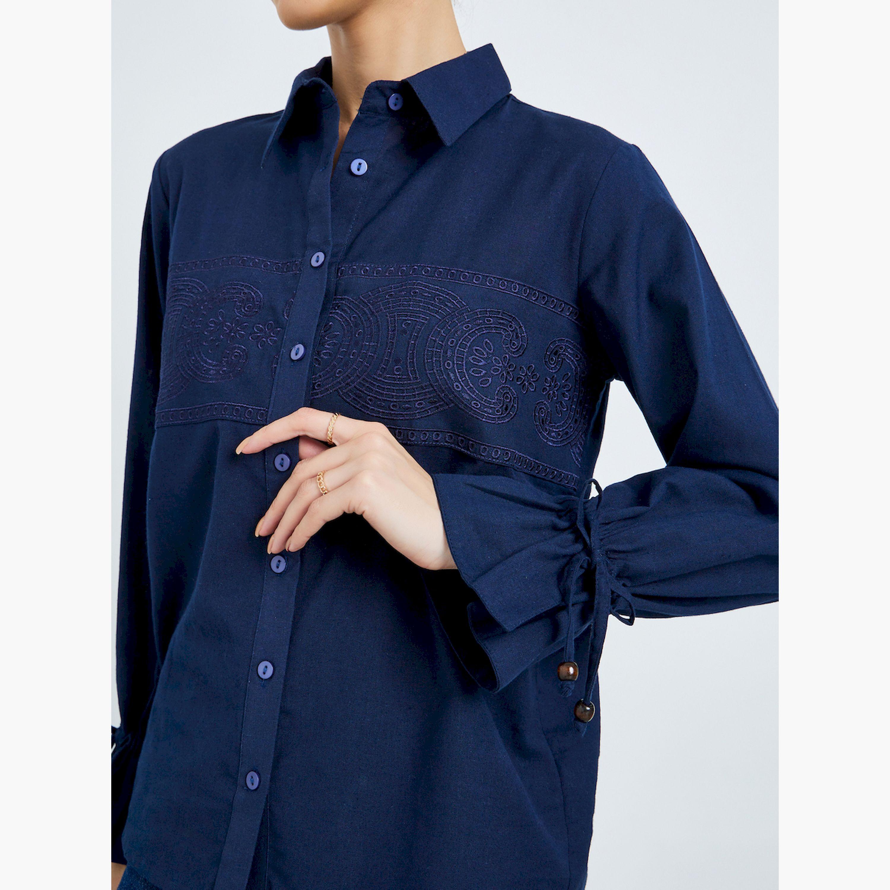 قميص قطني كحلي مطرز-women-clothing-shirtsandblouses-shirts-image-5
