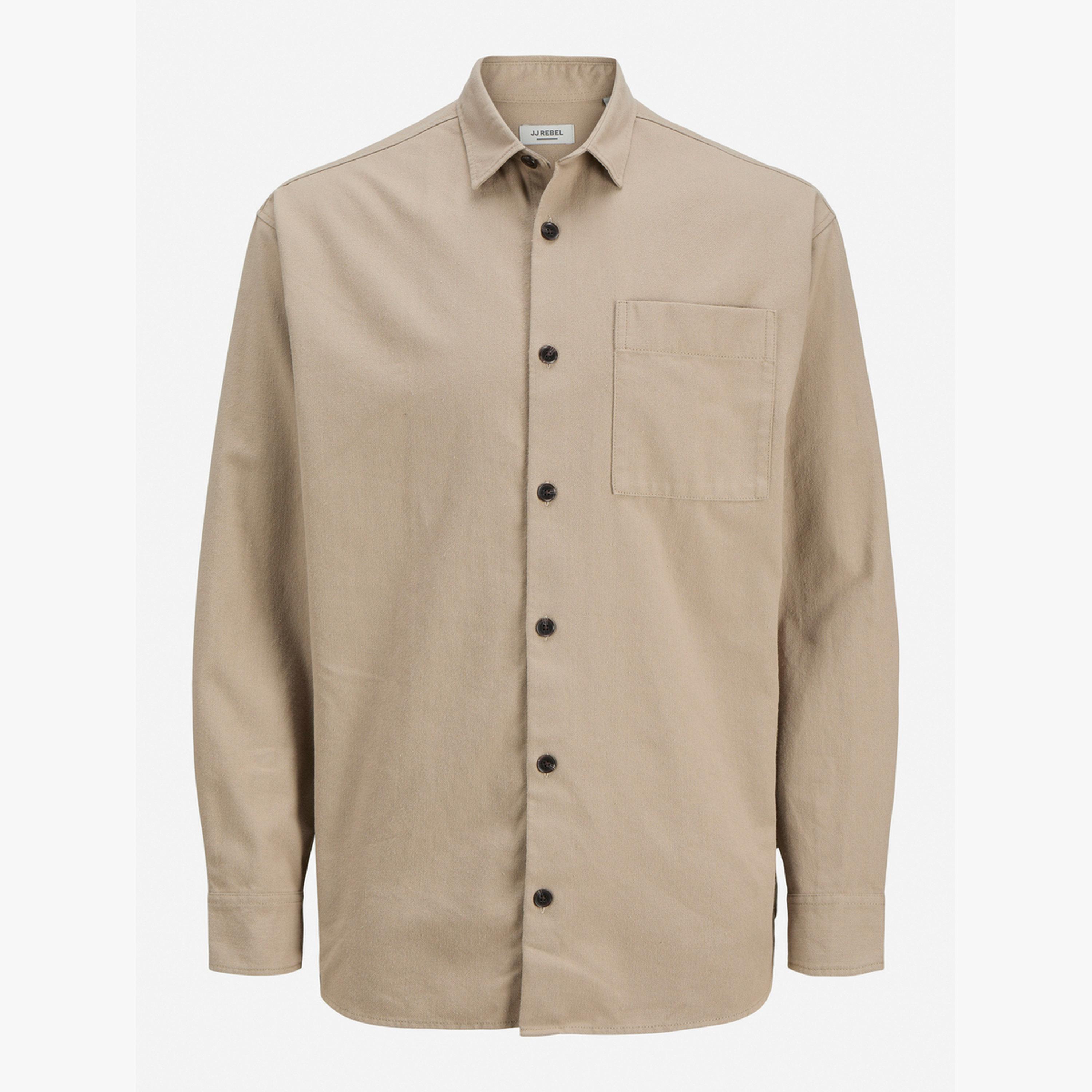 قميص سادة بمزيج قطن وأزرار غلق مع جيب-men-clothing-shirts-image-4