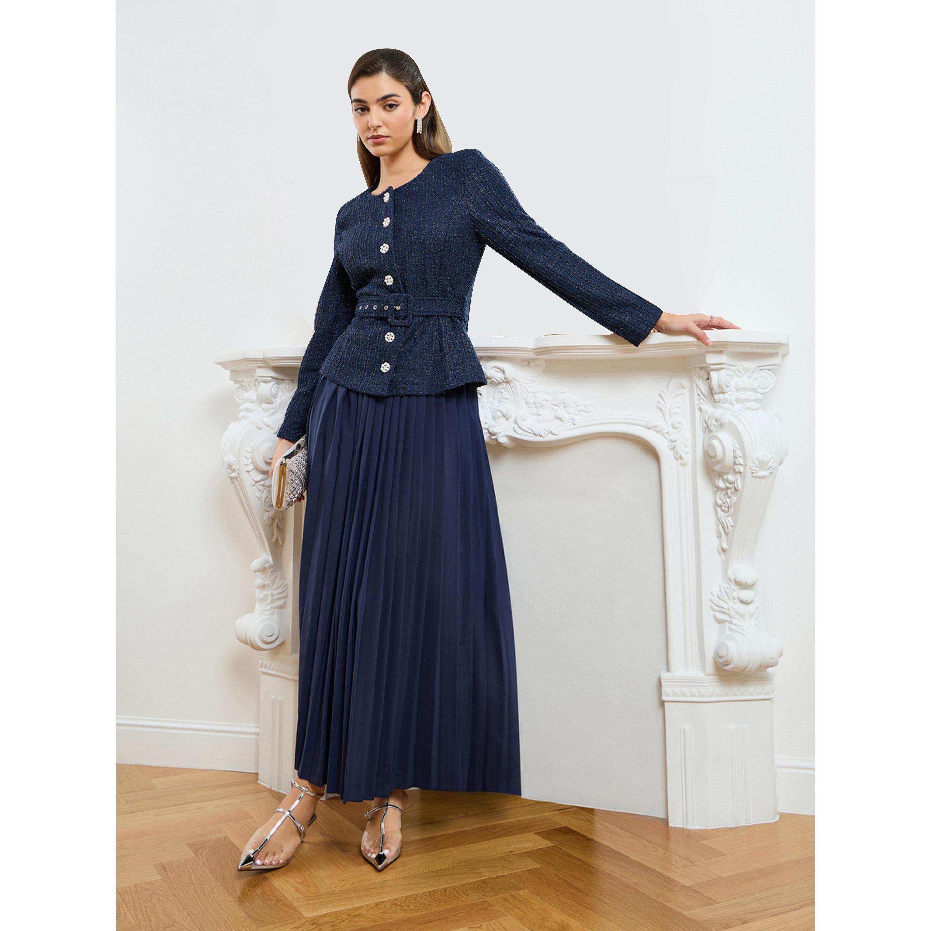 طقم منسق من تنورة بكسرات وبلوزة تويد-women-clothing-coordsets-image-1