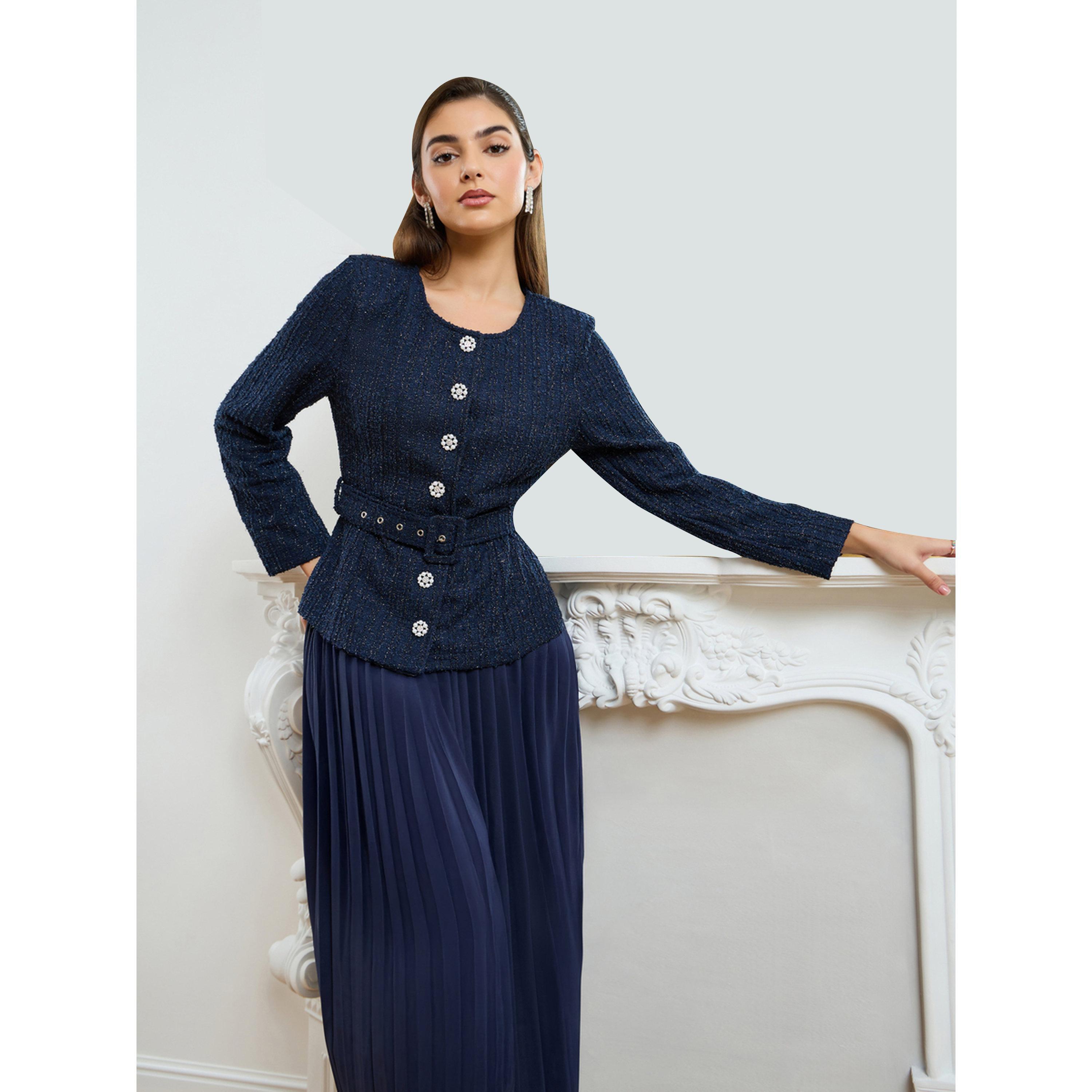 طقم منسق من تنورة بكسرات وبلوزة تويد-women-clothing-coordsets-image-2