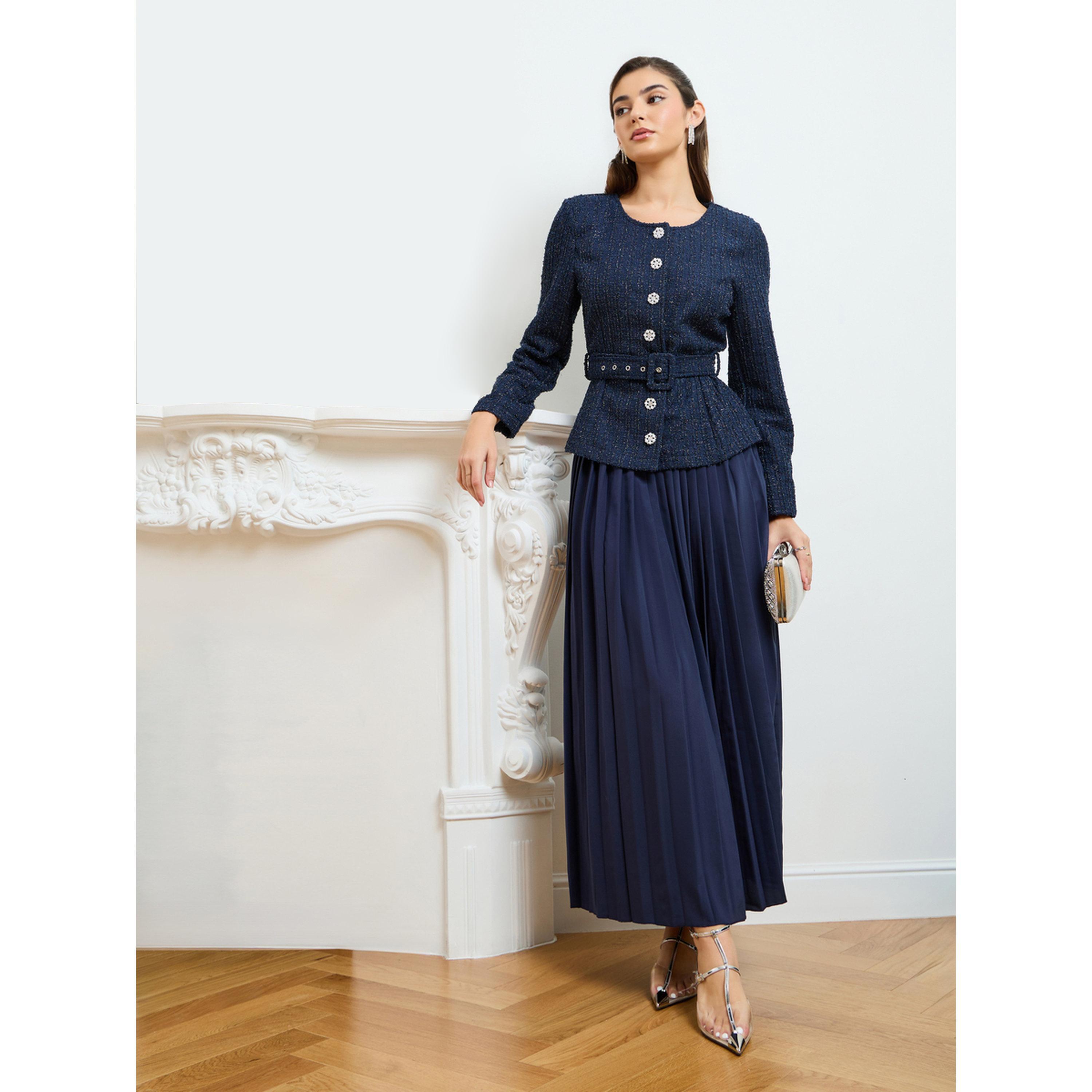 طقم منسق من تنورة بكسرات وبلوزة تويد-women-clothing-coordsets-image-3