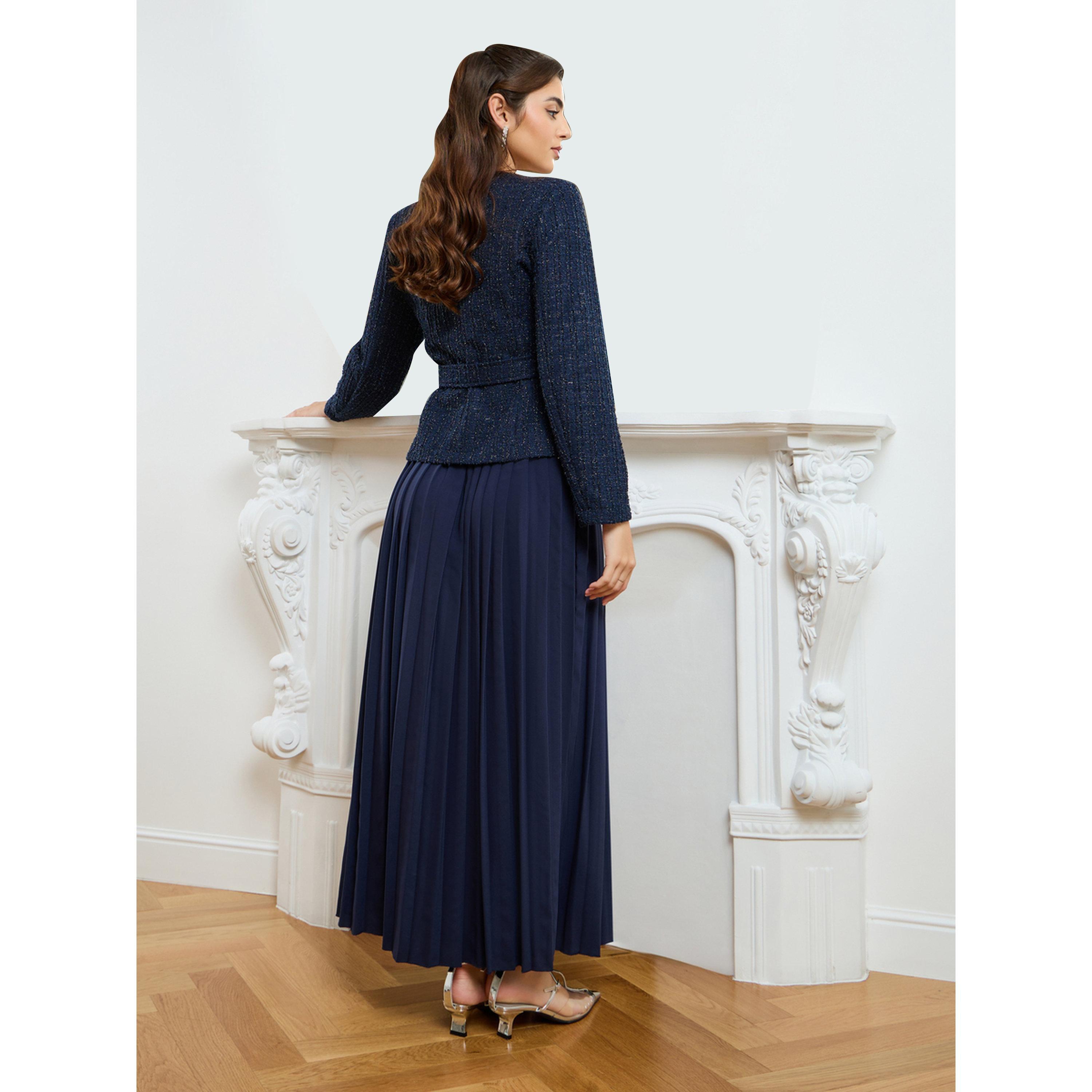 طقم منسق من تنورة بكسرات وبلوزة تويد-women-clothing-coordsets-image-6
