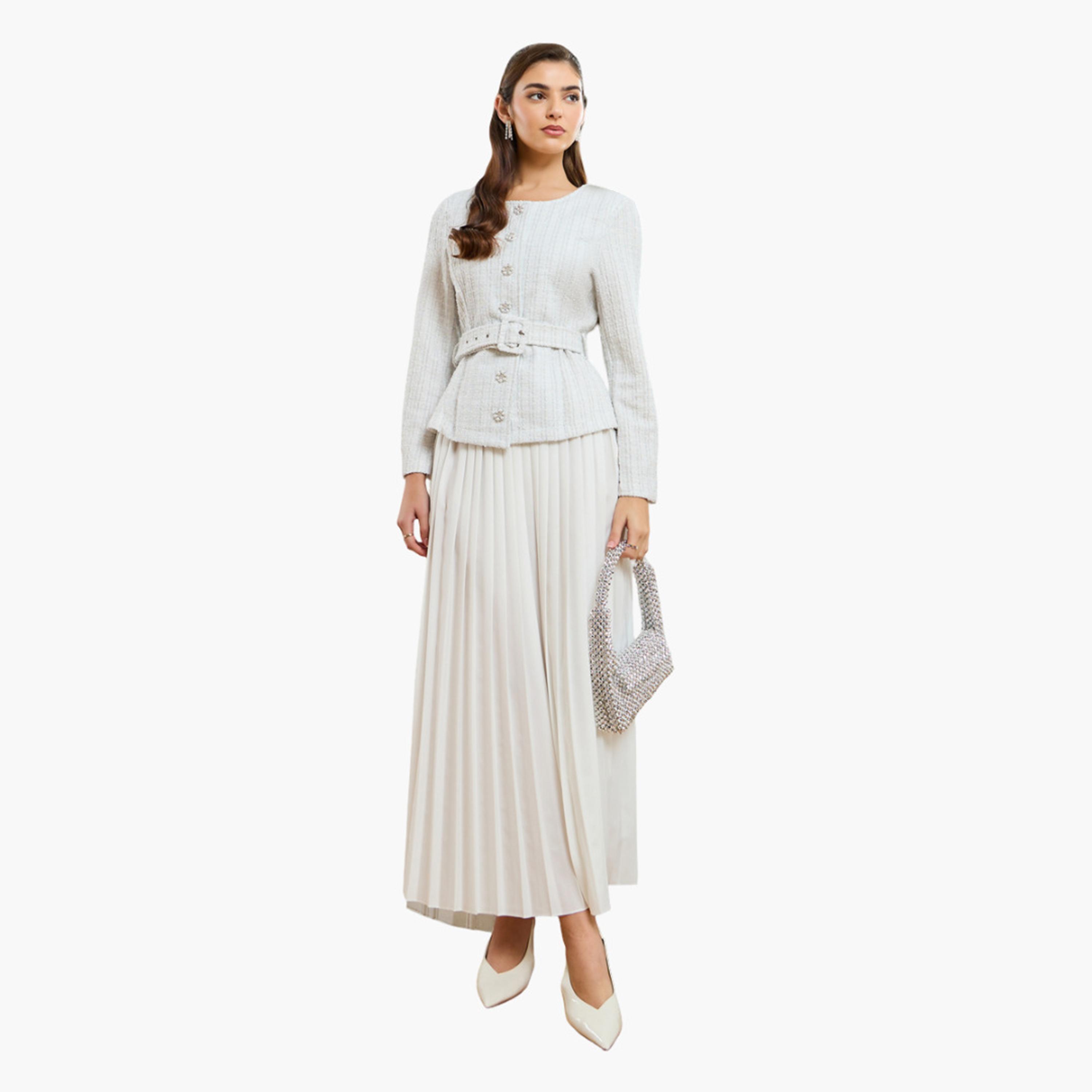 طقم منسق من تنورة بكسرات وبلوزة تويد-women-clothing-coordsets-image-1