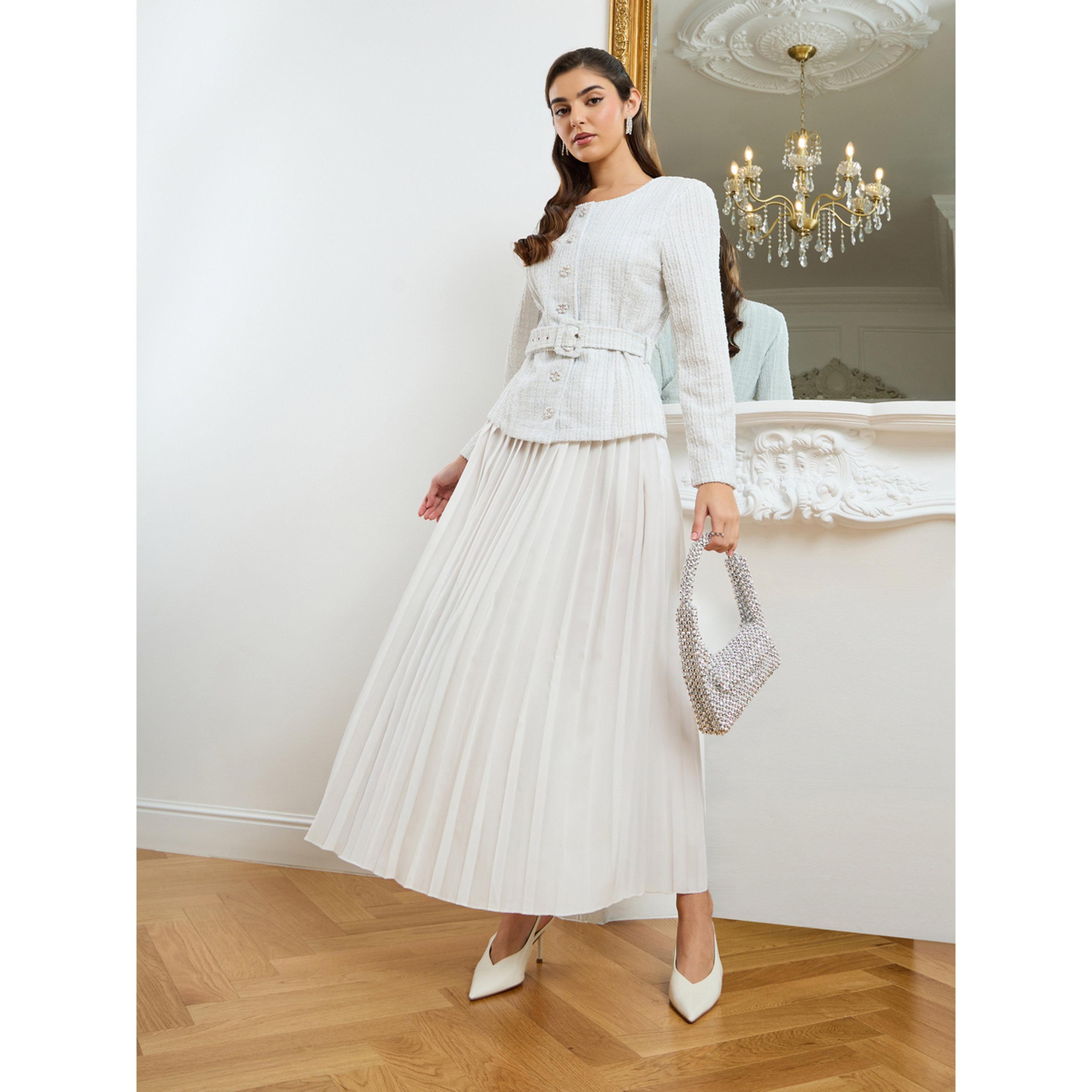 طقم منسق من تنورة بكسرات وبلوزة تويد-women-clothing-coordsets-image-3
