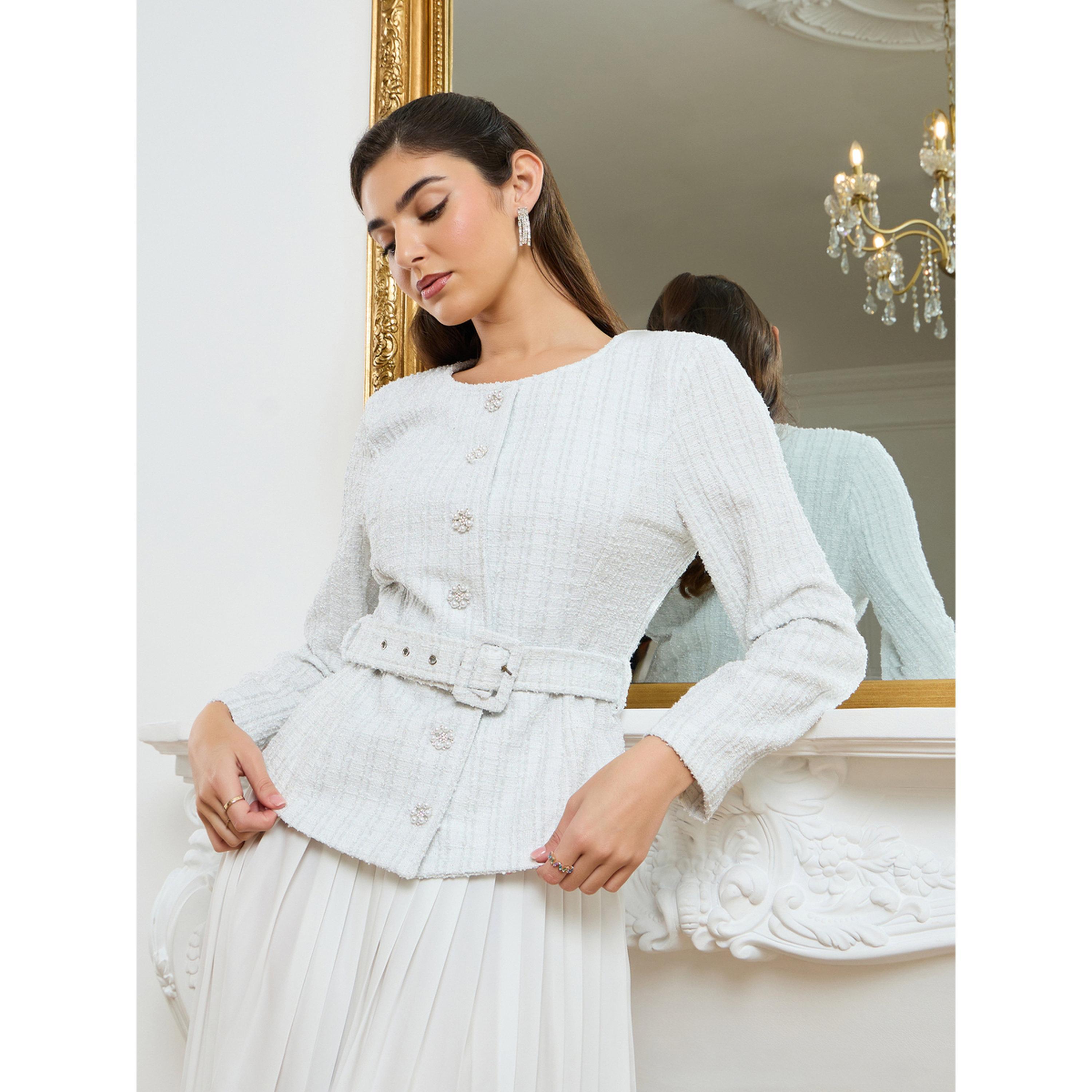Styli Women Off-White Tweed Top and Pleated Skirt Co-Ords-women-clothing-coordsets-image-4