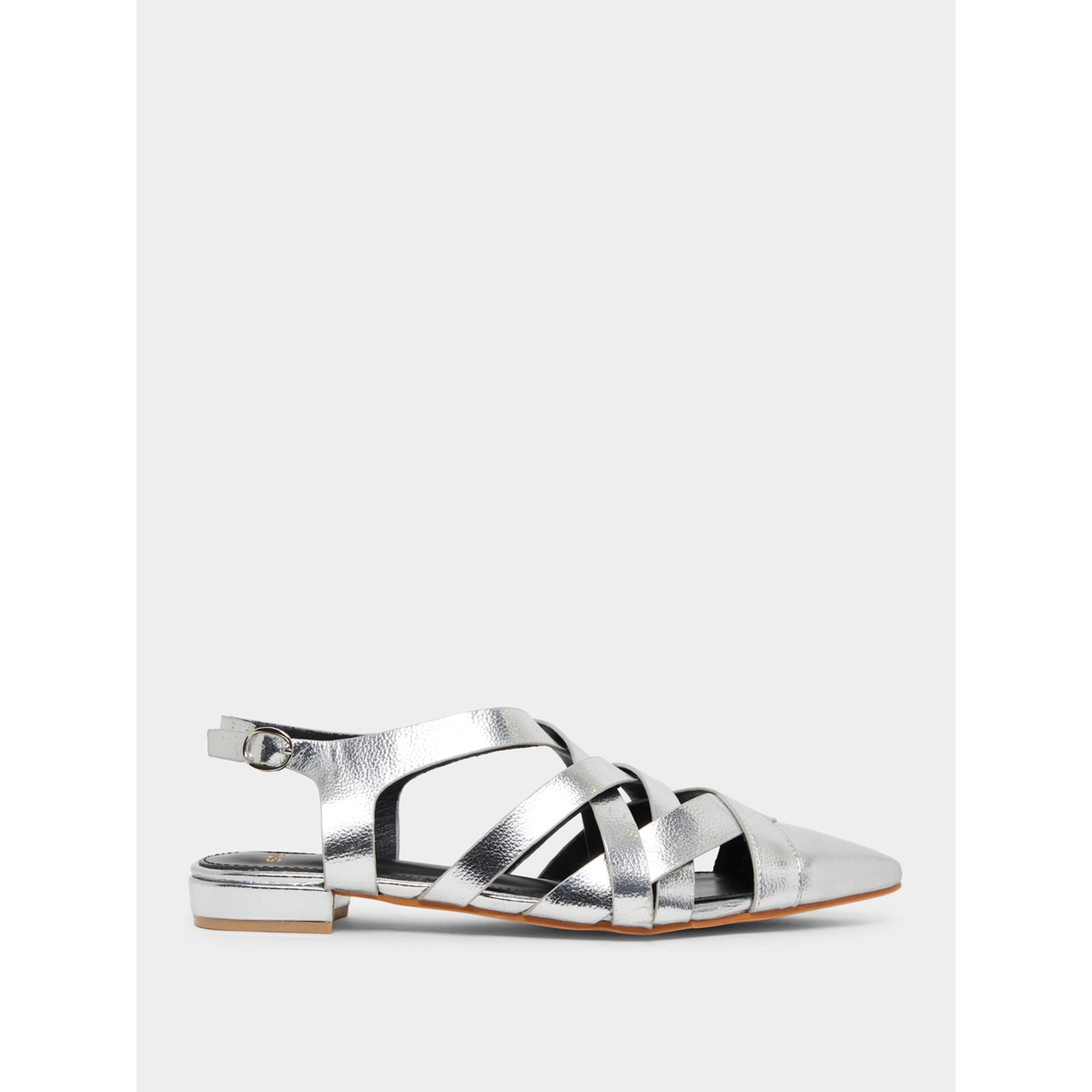 حذاء نسائي مسطح فضي منسوج بمقدمة مدببة-women-shoes-sandals-flats-image-2