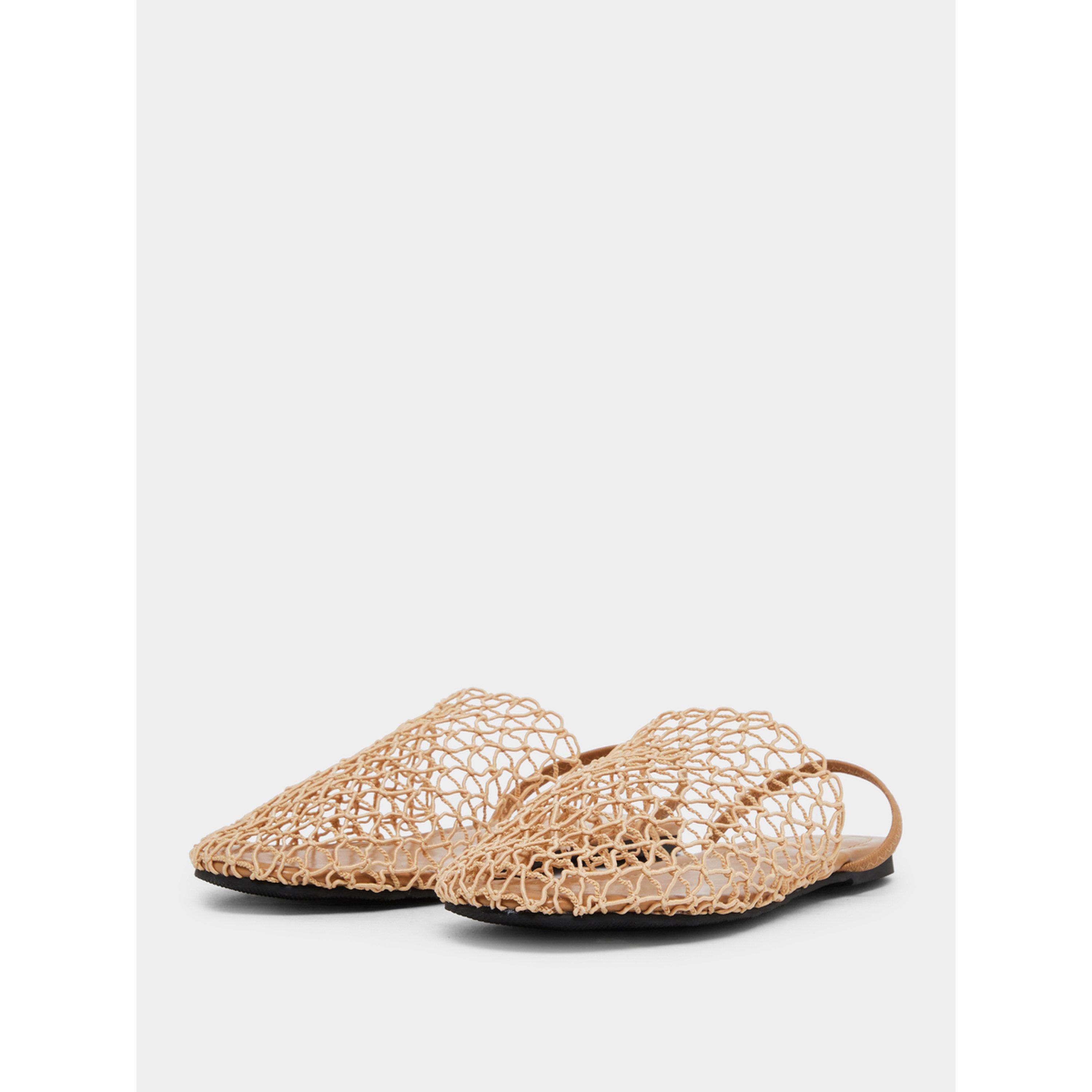 صندل فلات كروشيه بسير خلفي لون تان-women-shoes-flats-mules-image-1