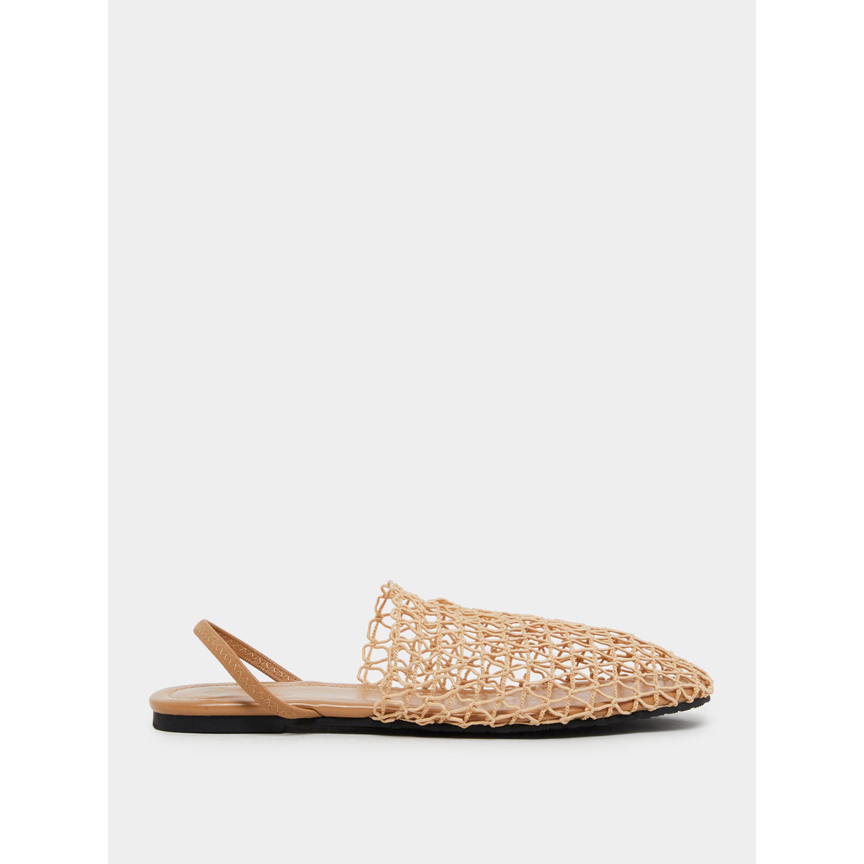 صندل فلات كروشيه بسير خلفي لون تان-women-shoes-flats-mules-image-2