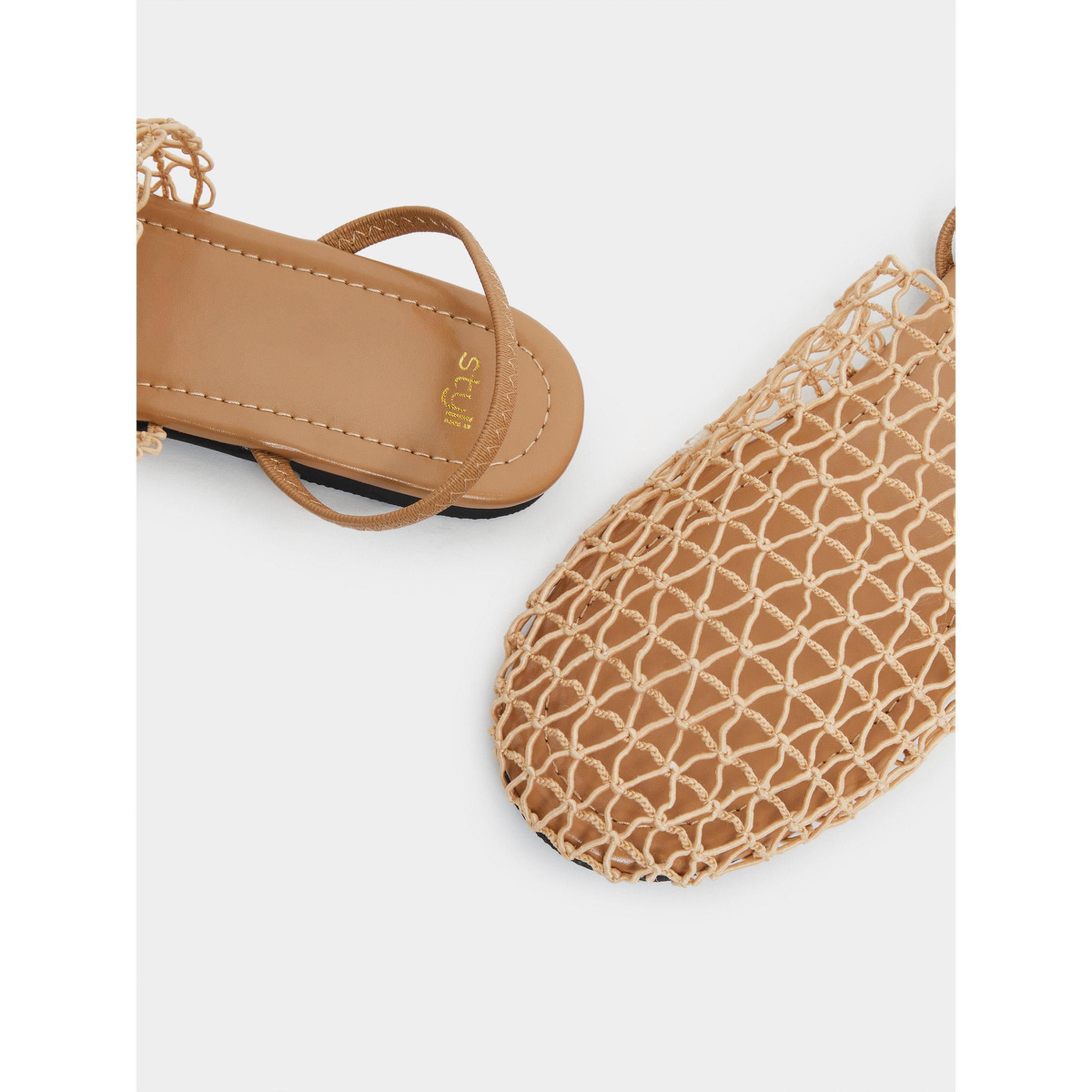 Styli Women Tan Crochet Flat Slingback Sandals-women-shoes-flats-mules-image-3