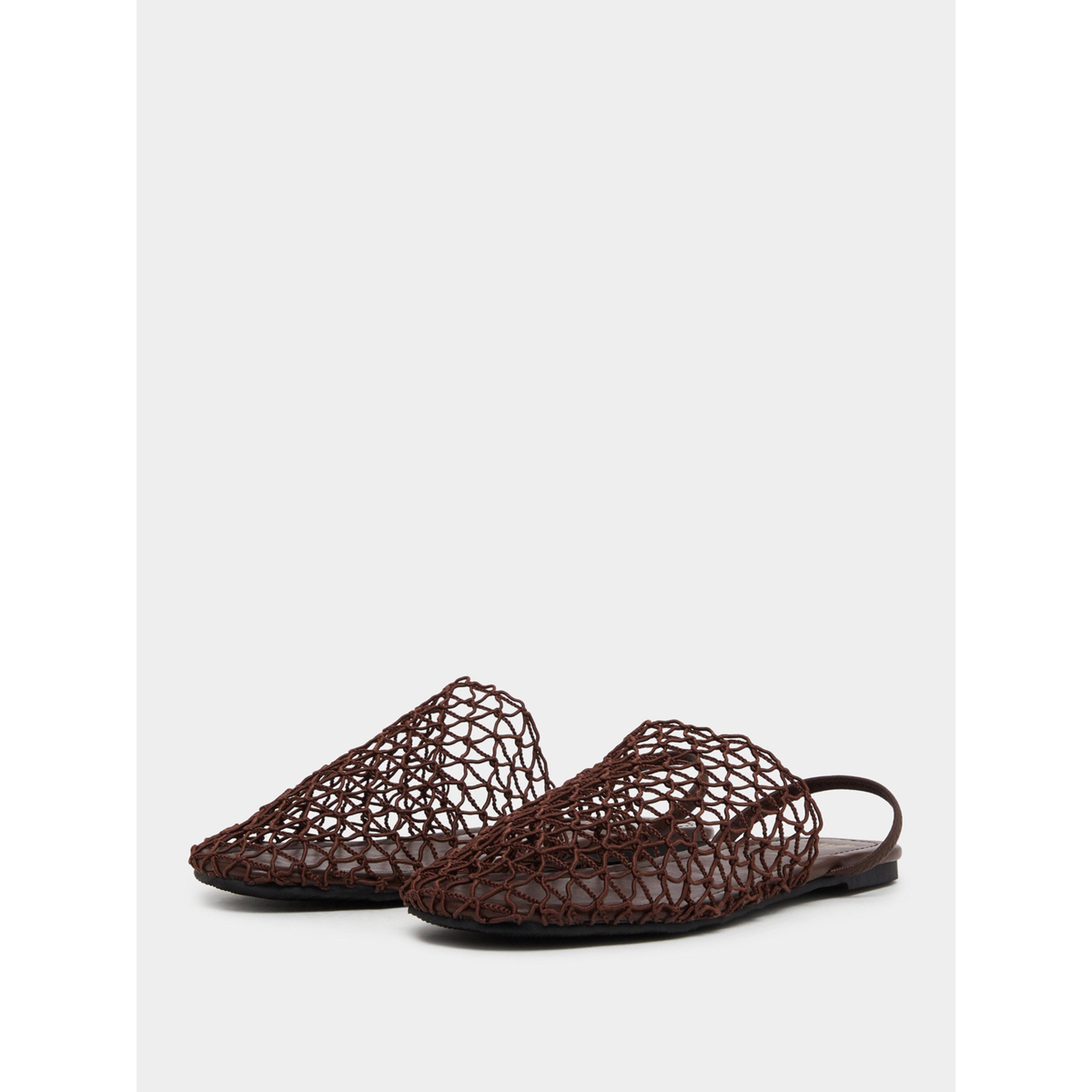 صندل فلات كروشيه بسير خلفي لون بني-women-shoes-flats-mules-image-1