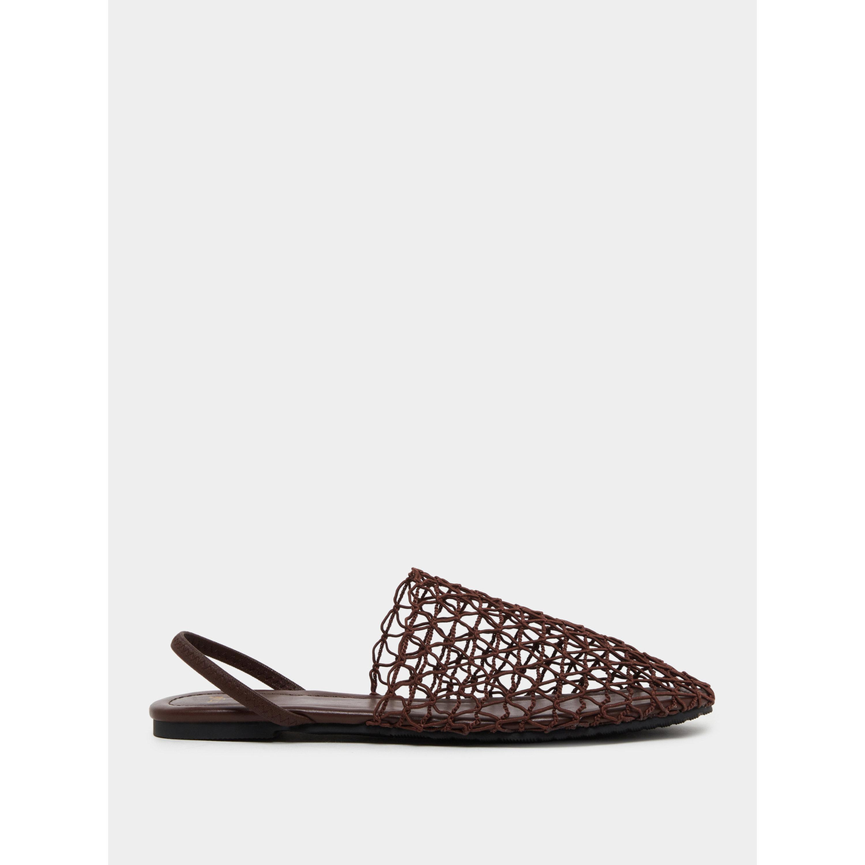 Styli Women Brown Crochet Flat Slingback Sandals-women-shoes-flats-mules-image-2