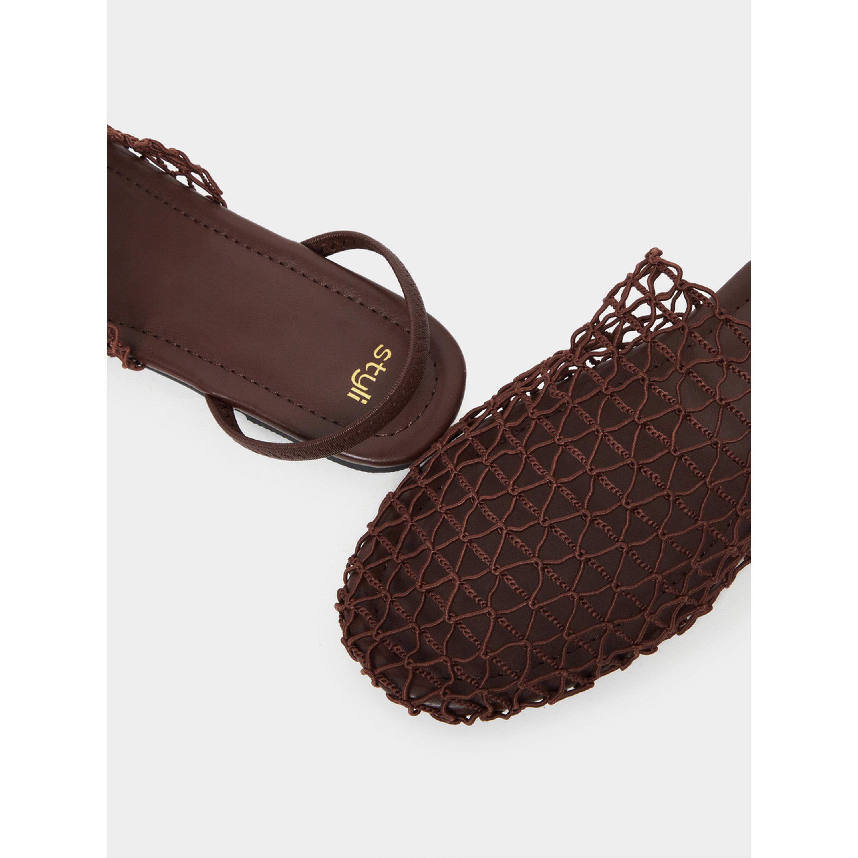 Styli Women Brown Crochet Flat Slingback Sandals-women-shoes-flats-mules-image-3