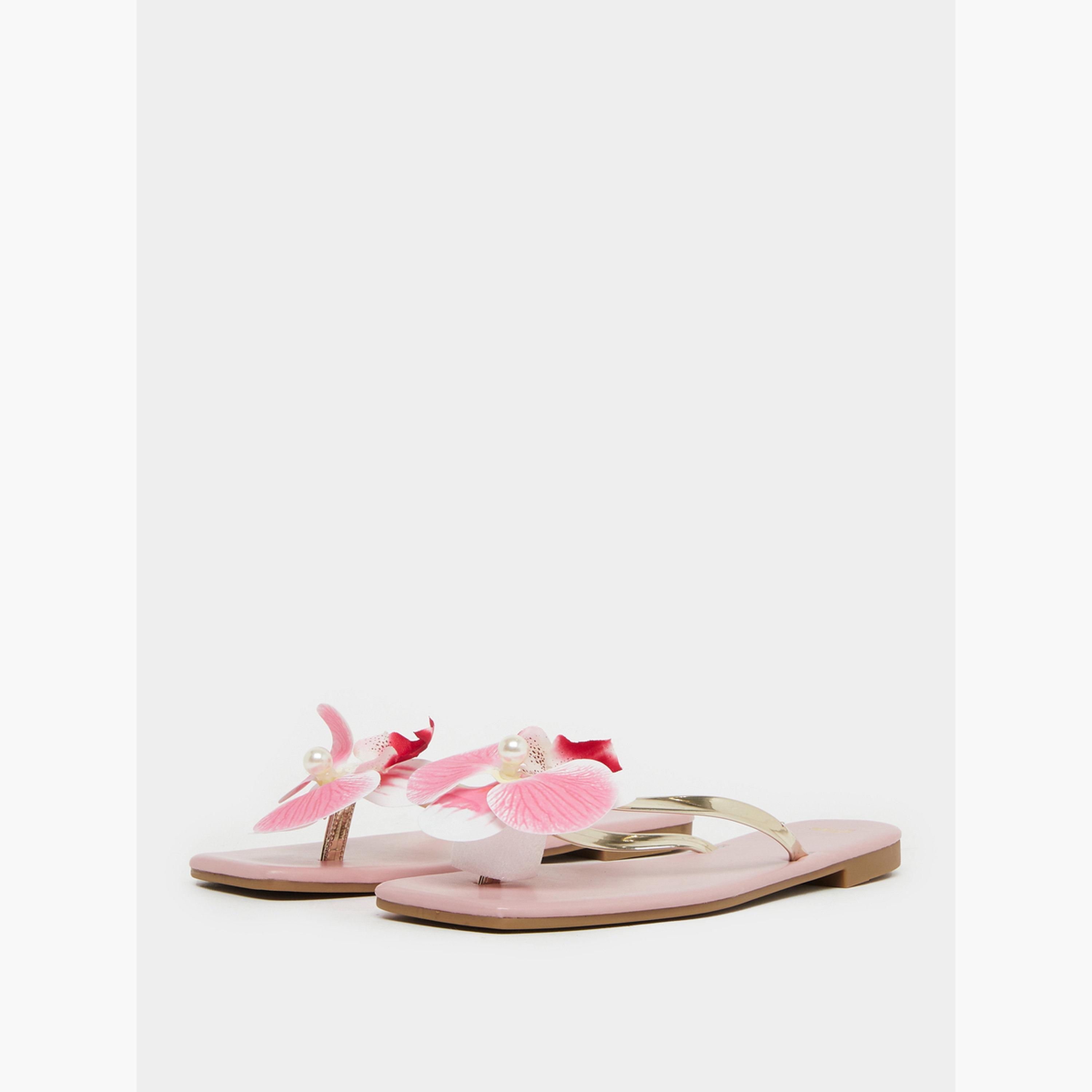 Styli Women Pink Floral Flat Sandals-women-shoes-sandals-flats-image-1