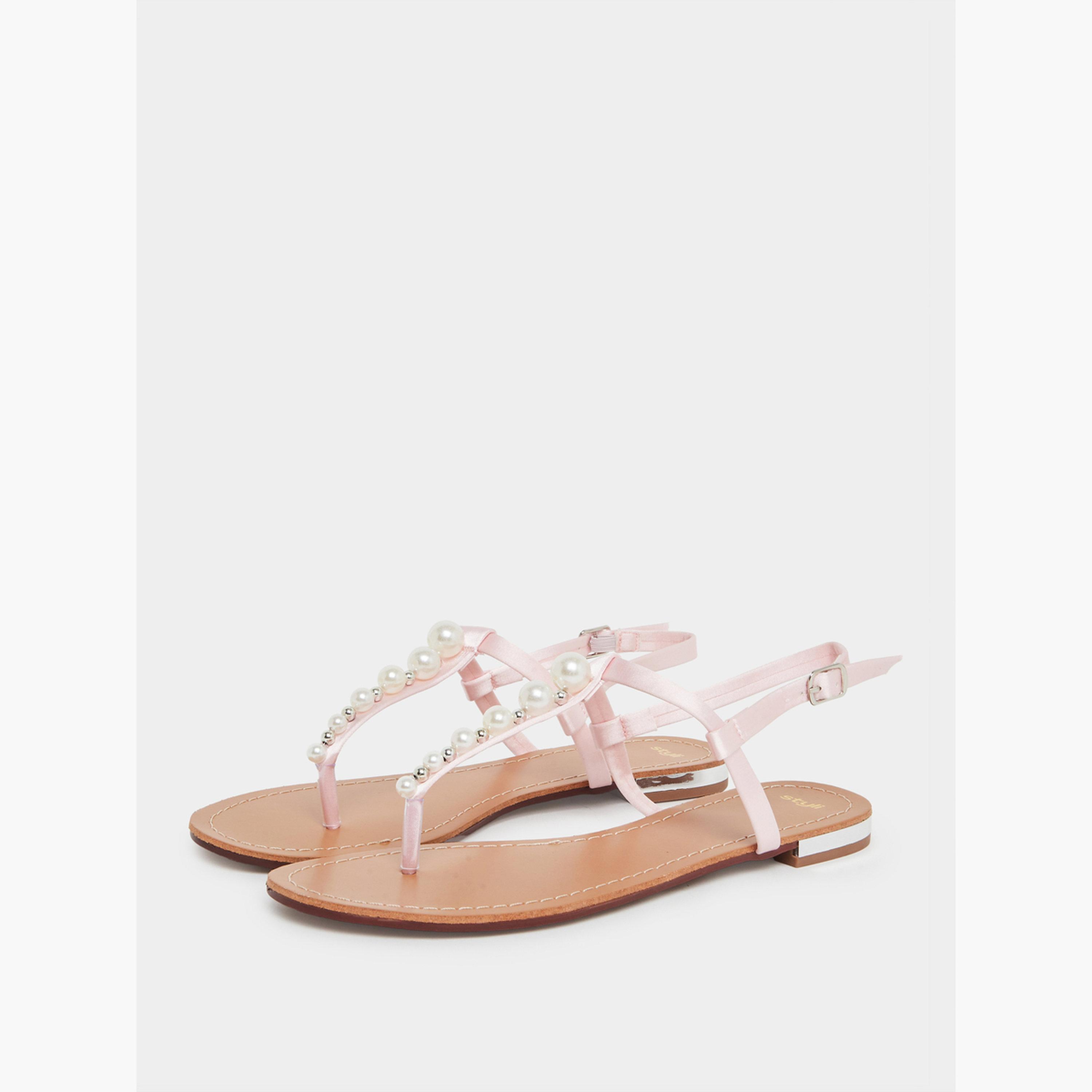 Styli Pearl Embellished Flat Sandals-women-shoes-sandals-flats-image-1