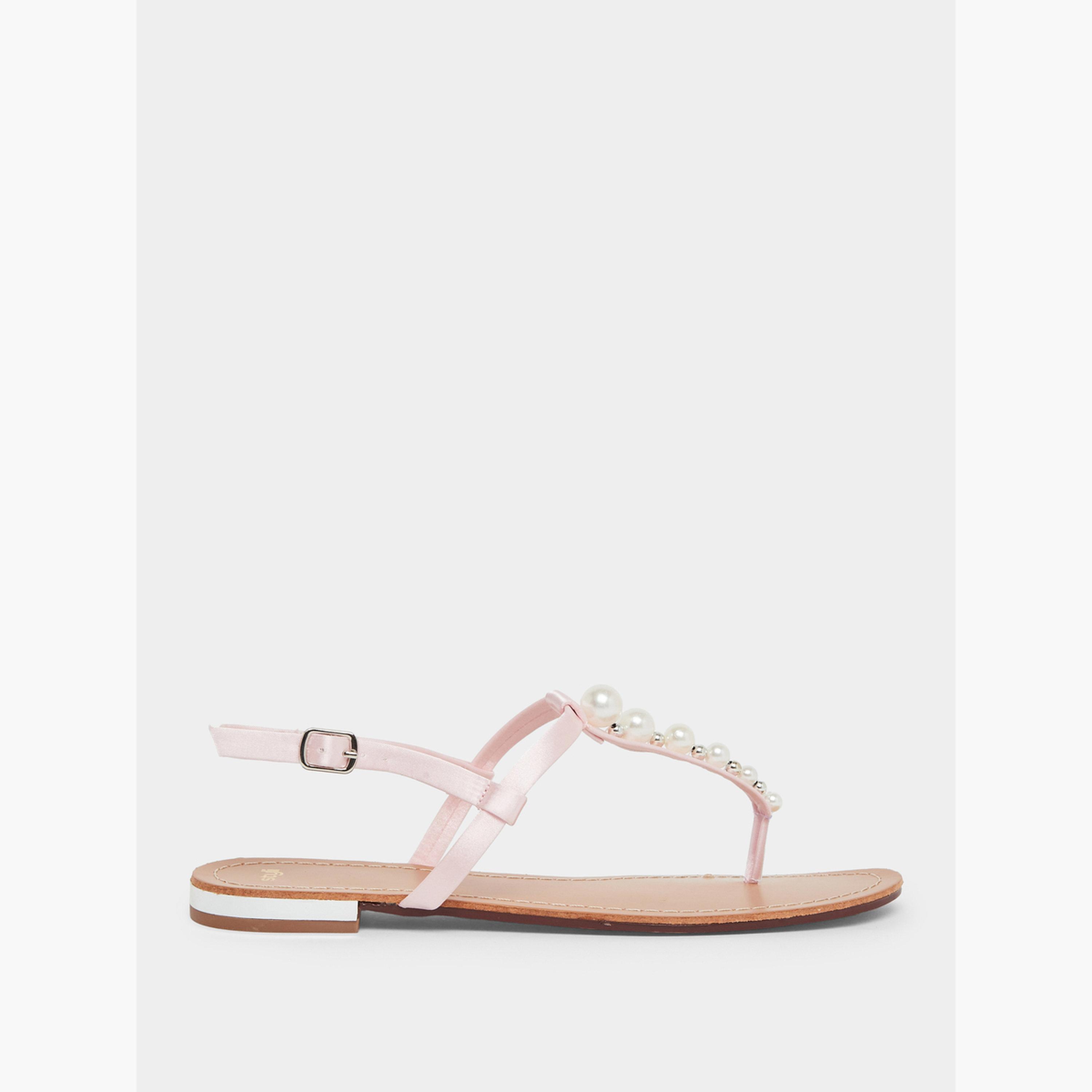 Styli Pearl Embellished Flat Sandals-women-shoes-sandals-flats-image-2
