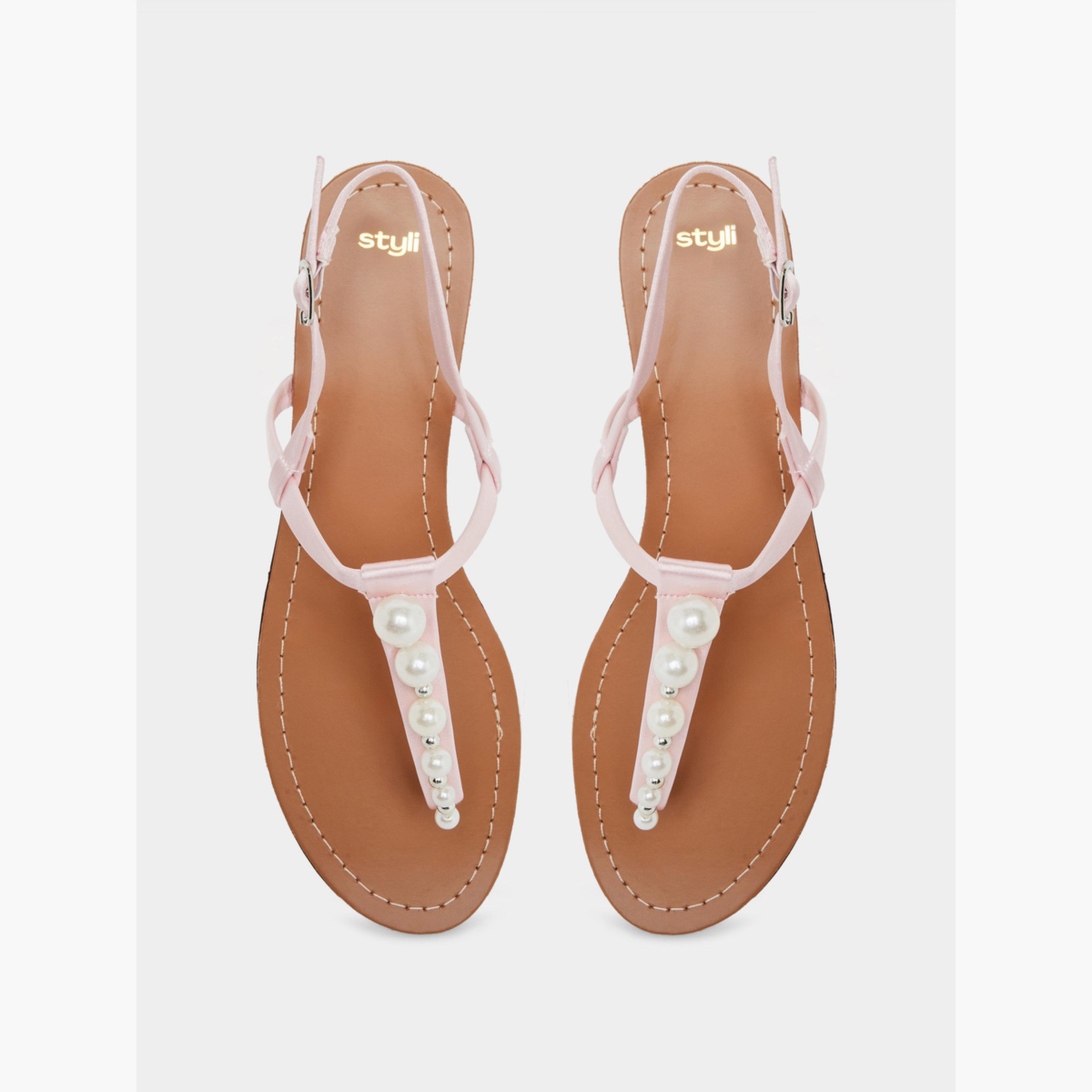 Styli Pearl Embellished Flat Sandals-women-shoes-sandals-flats-image-3