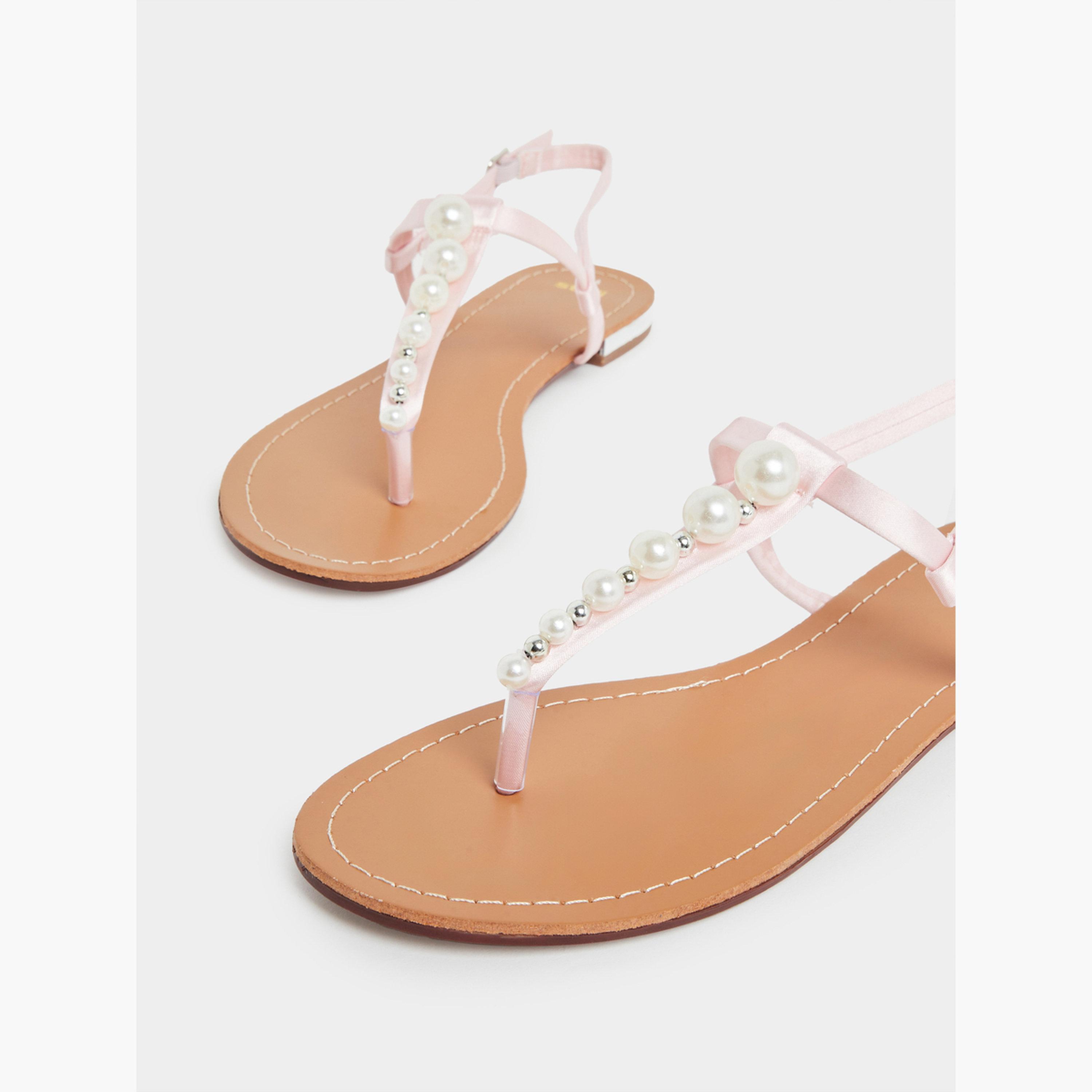 Styli Pearl Embellished Flat Sandals-women-shoes-sandals-flats-image-4