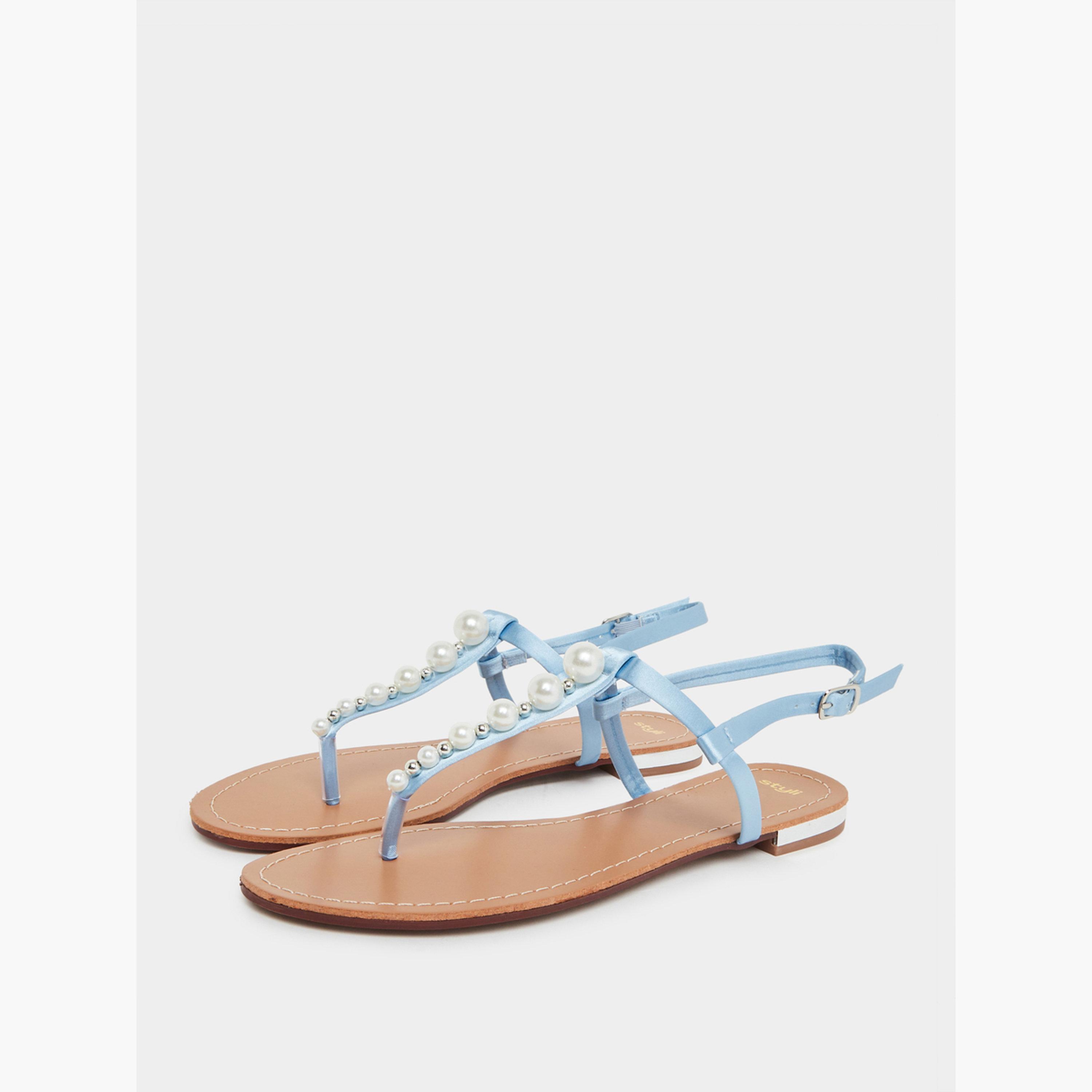 Styli Pearl Embellished Flat Sandals-women-shoes-sandals-flats-image-1