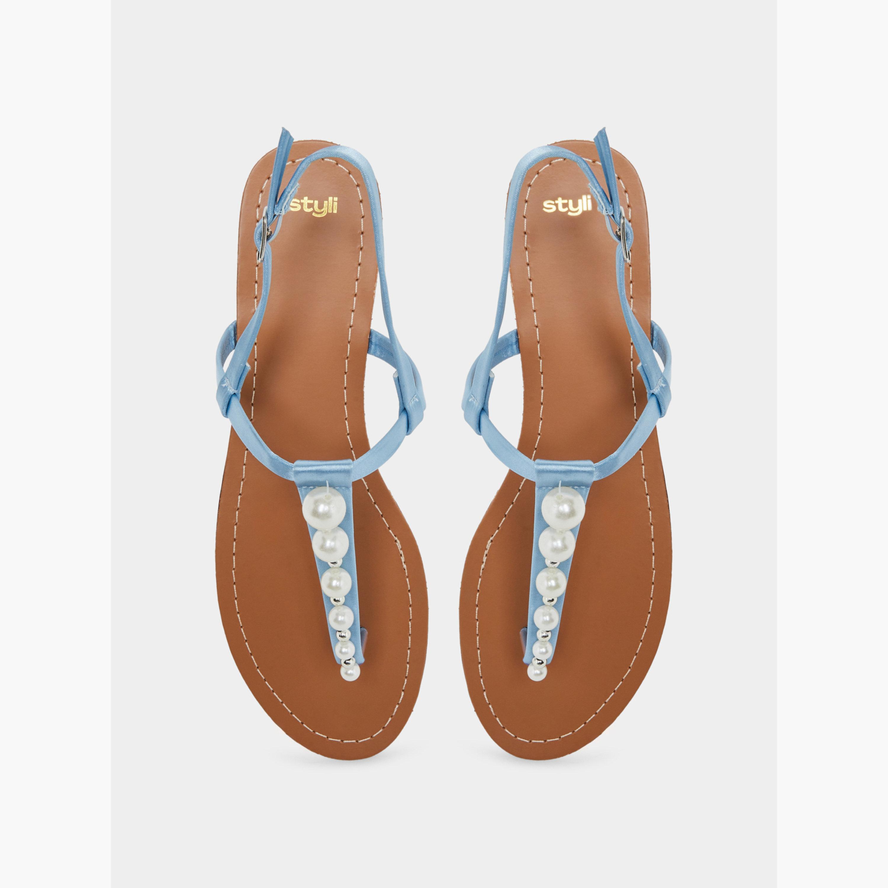 Styli Pearl Embellished Flat Sandals-women-shoes-sandals-flats-image-3
