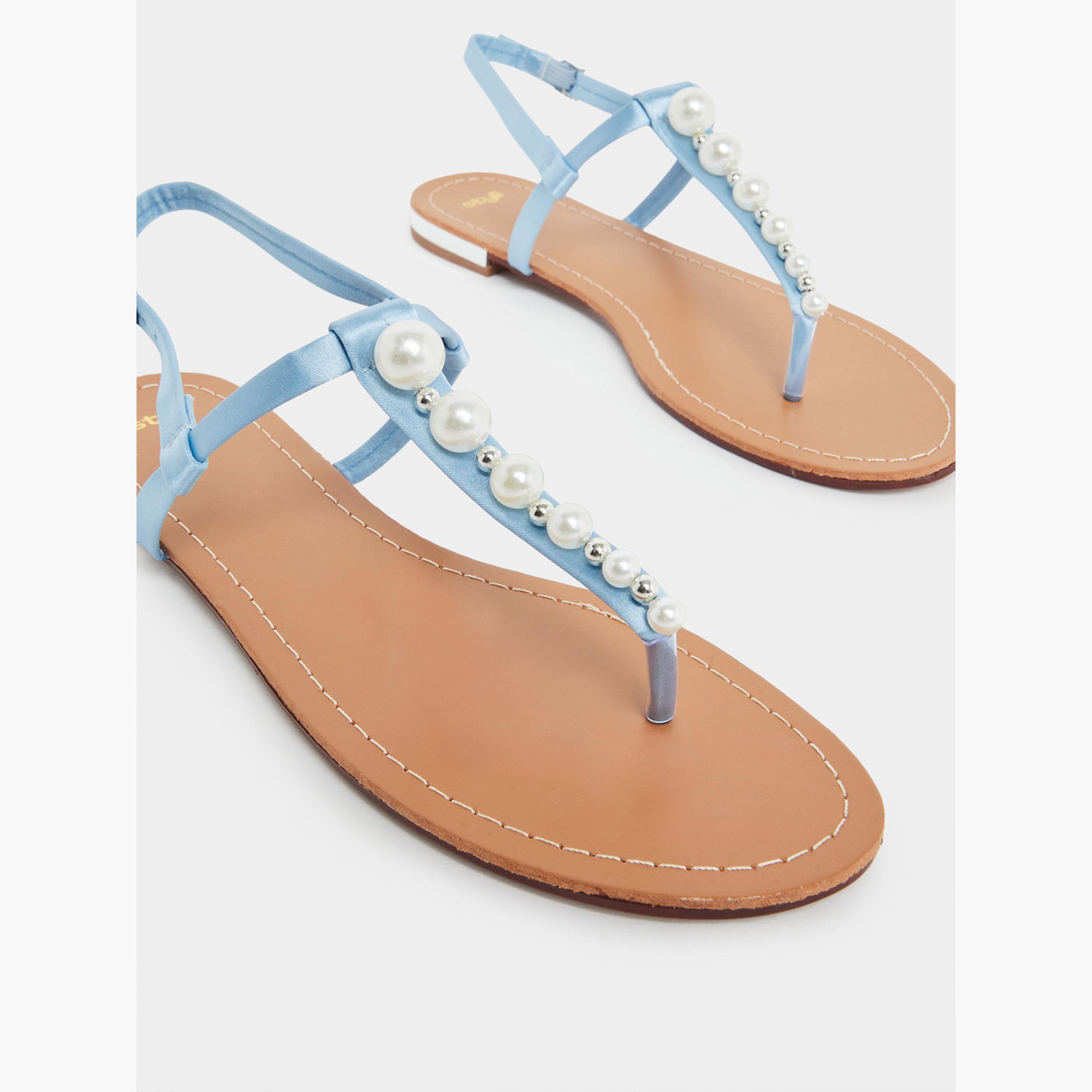 Styli Pearl Embellished Flat Sandals-women-shoes-sandals-flats-image-4