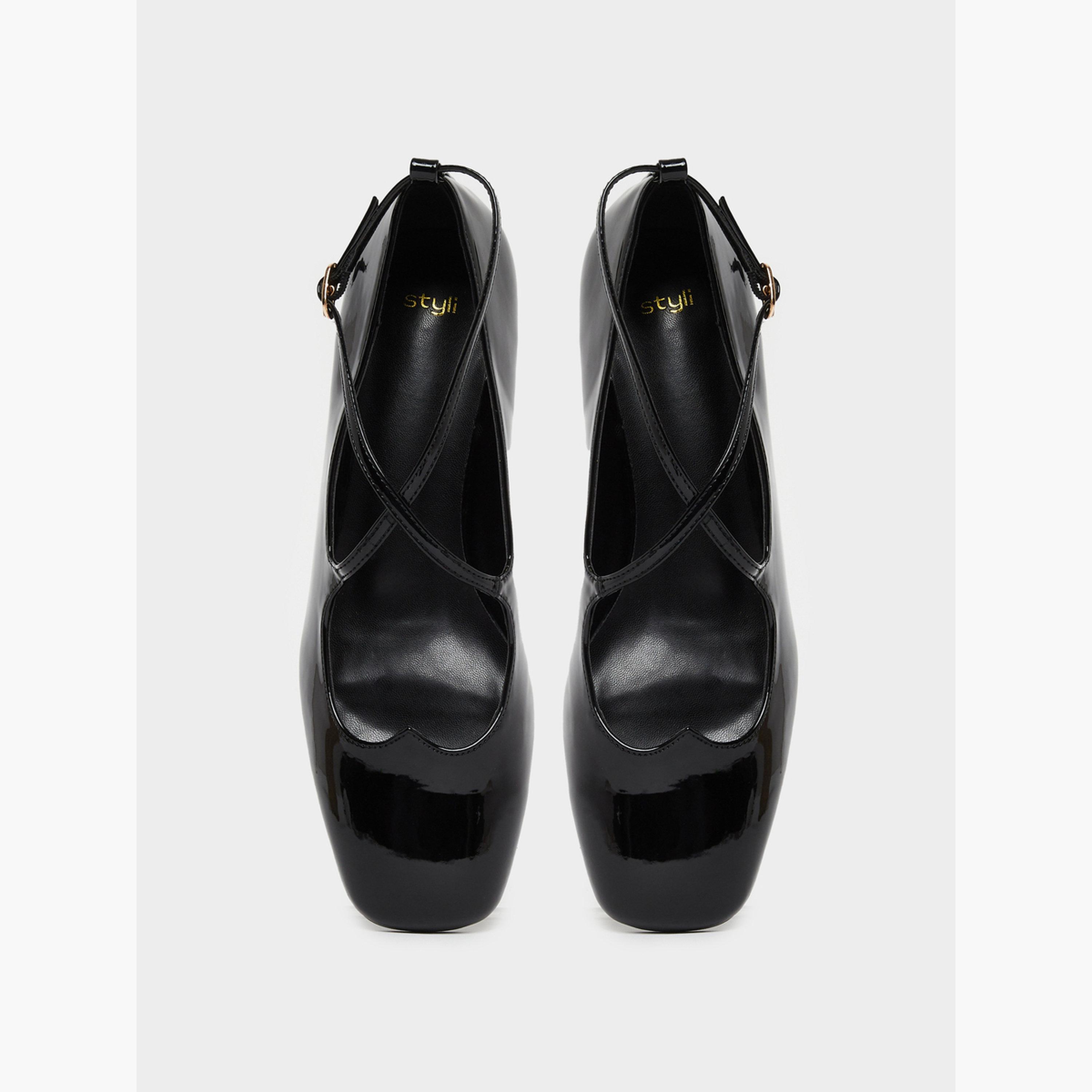 Styli Black Patent Leather Block Heel Mary Jane Shoes-women-shoes-sandals-heeled-image-5