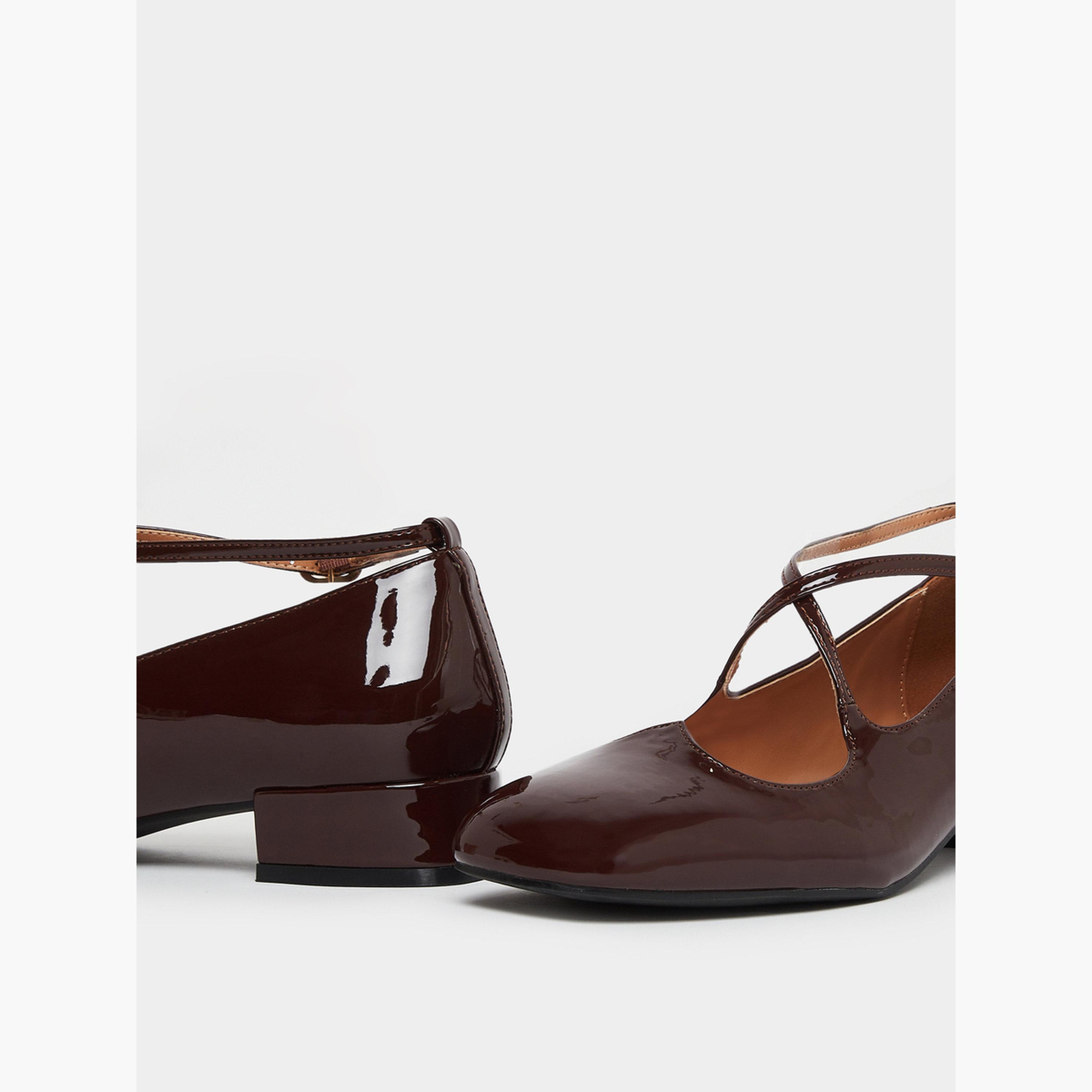 Styli Brown Patent Leather Block Heel Mary Jane Shoes-women-shoes-sandals-heeled-image-3