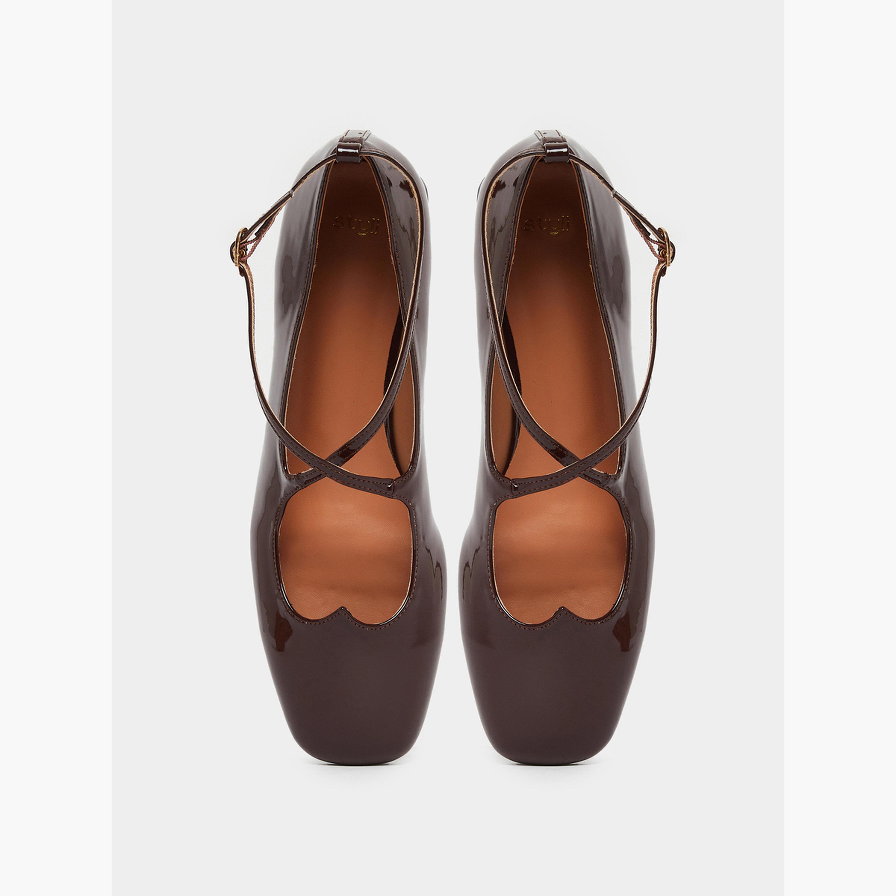 Styli Brown Patent Leather Block Heel Mary Jane Shoes-women-shoes-sandals-heeled-image-5