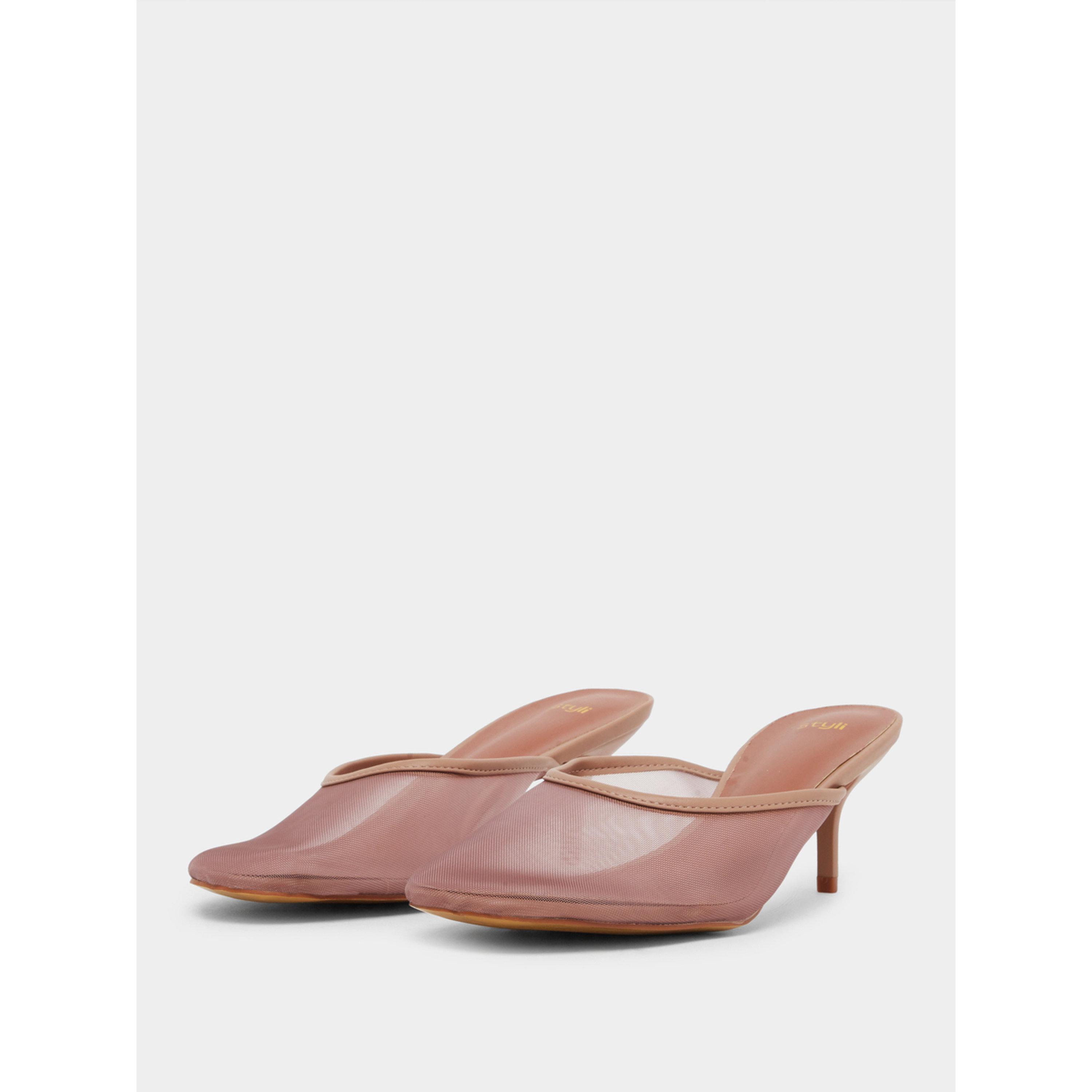 Styli Women Tan Mesh Pointed Toe Mules-women-shoes-heels-image-1
