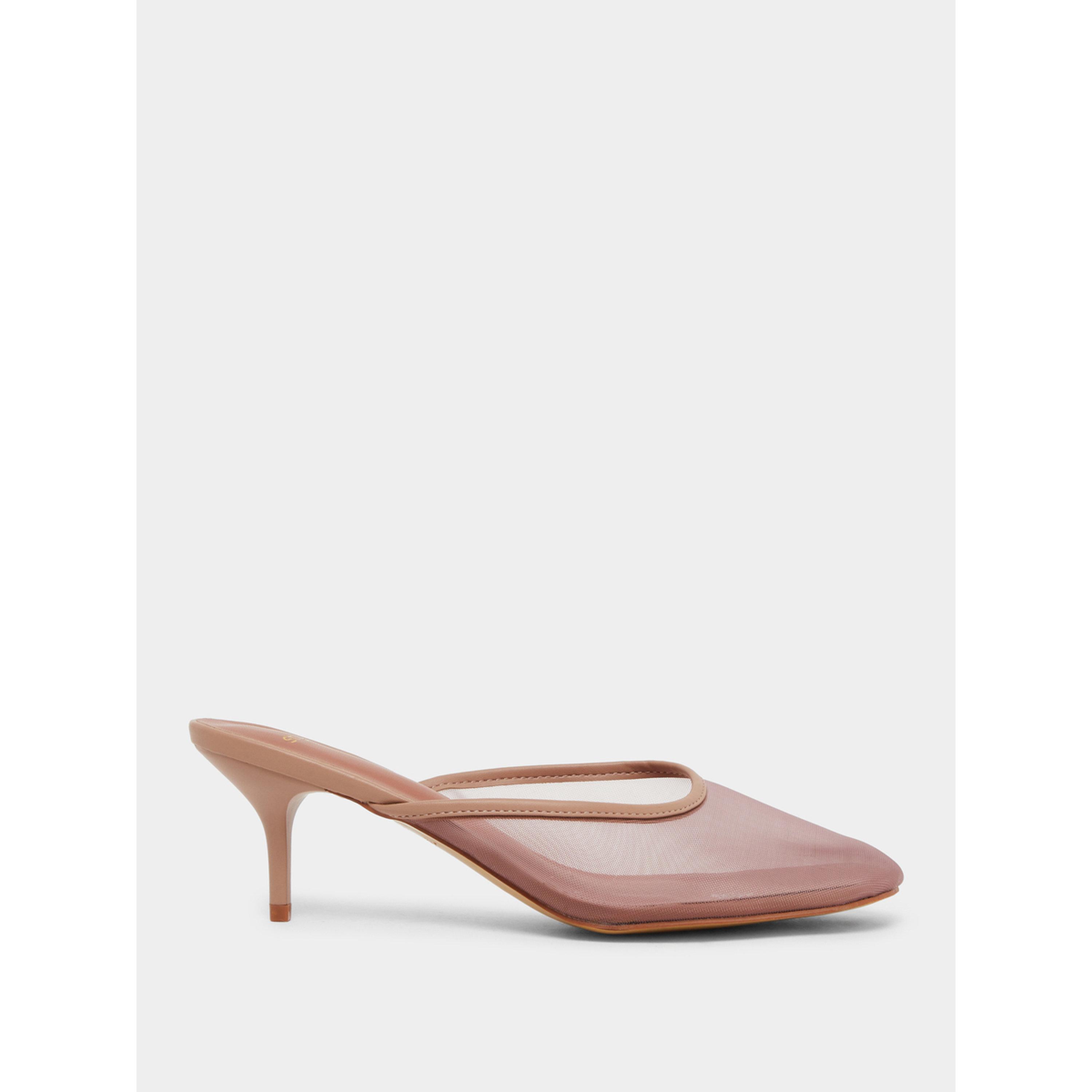 Styli Women Tan Mesh Pointed Toe Mules-women-shoes-heels-image-2