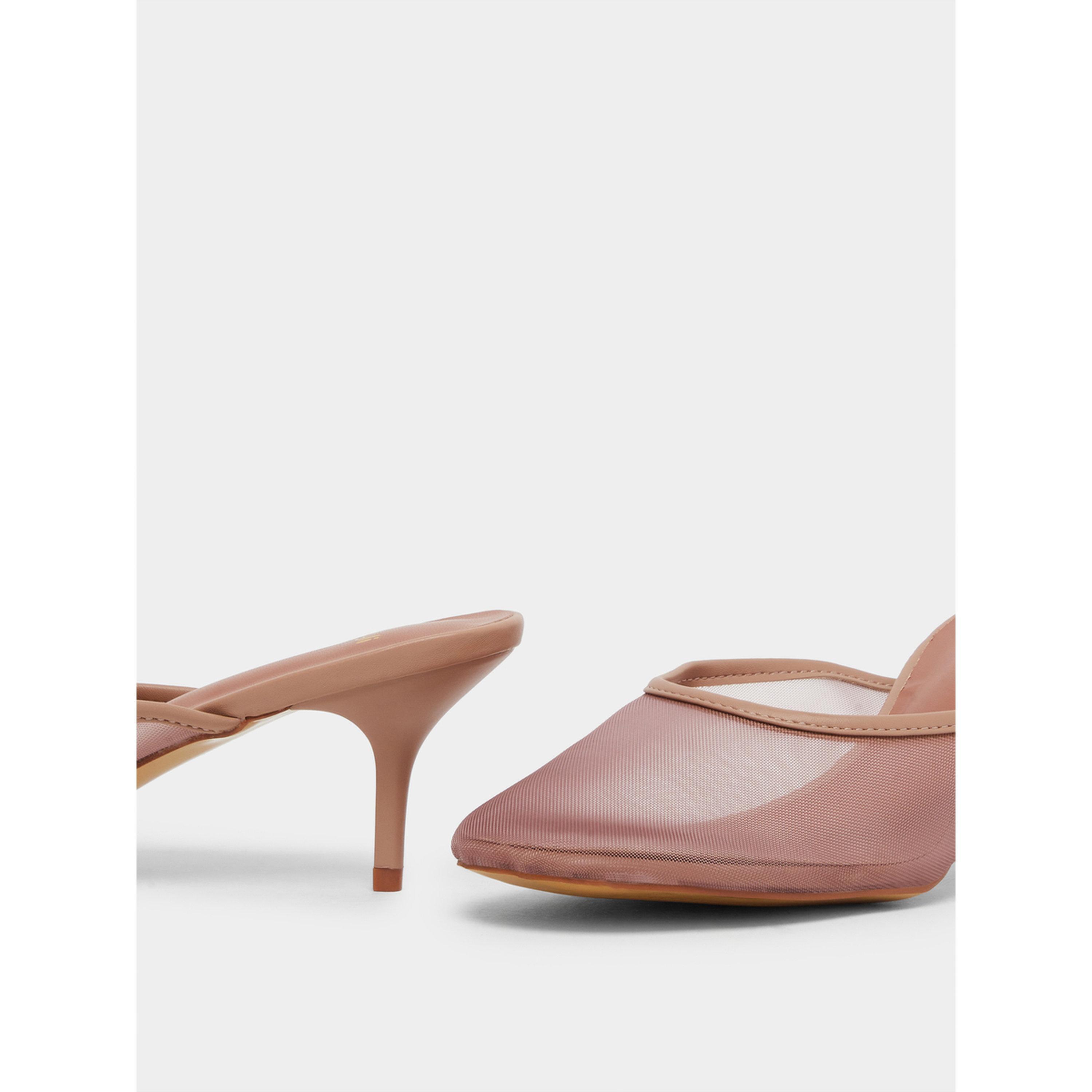 Styli Women Tan Mesh Pointed Toe Mules-women-shoes-heels-image-3