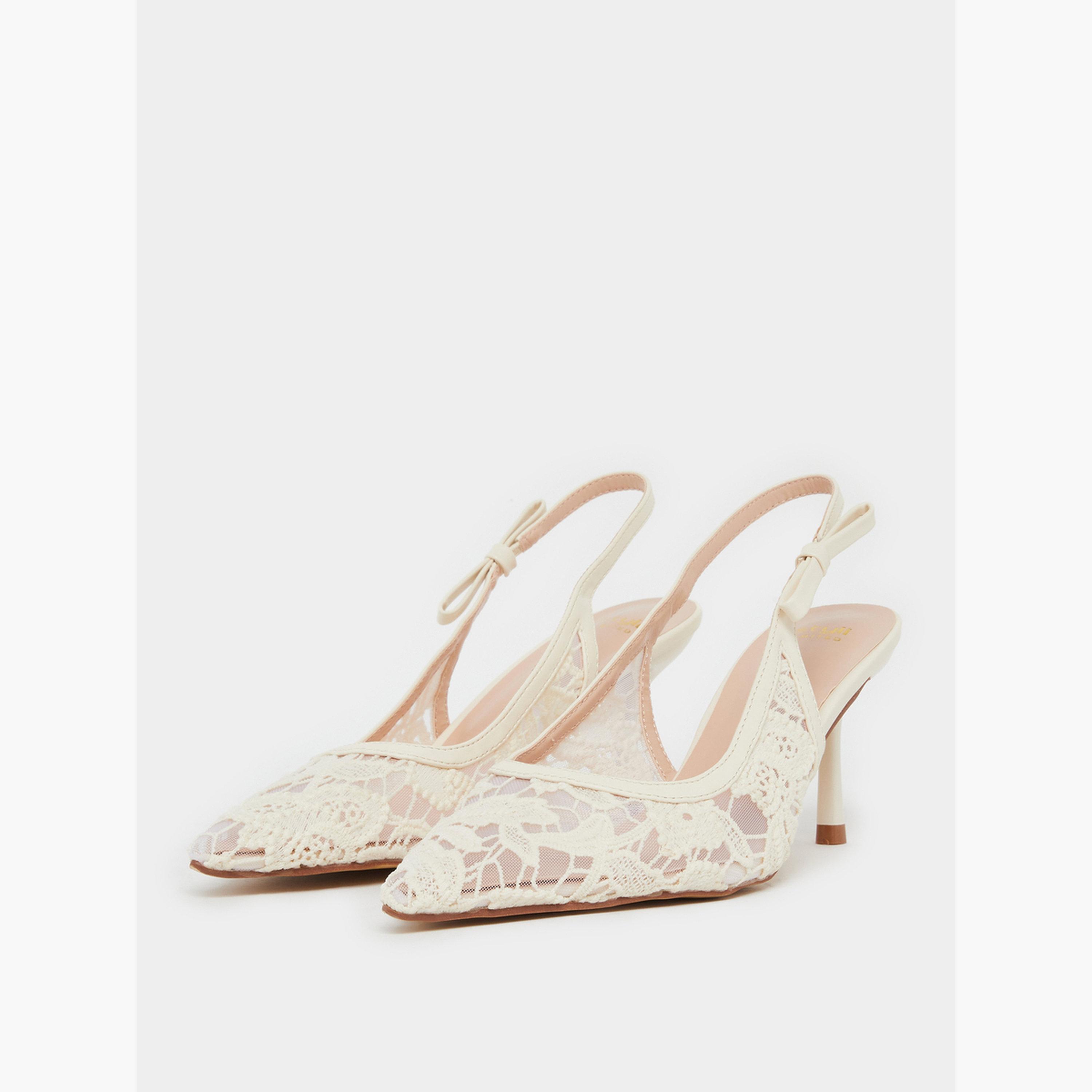 Styli Women White Lace Slingback Shoes-women-shoes-sandals-heeled-image-1