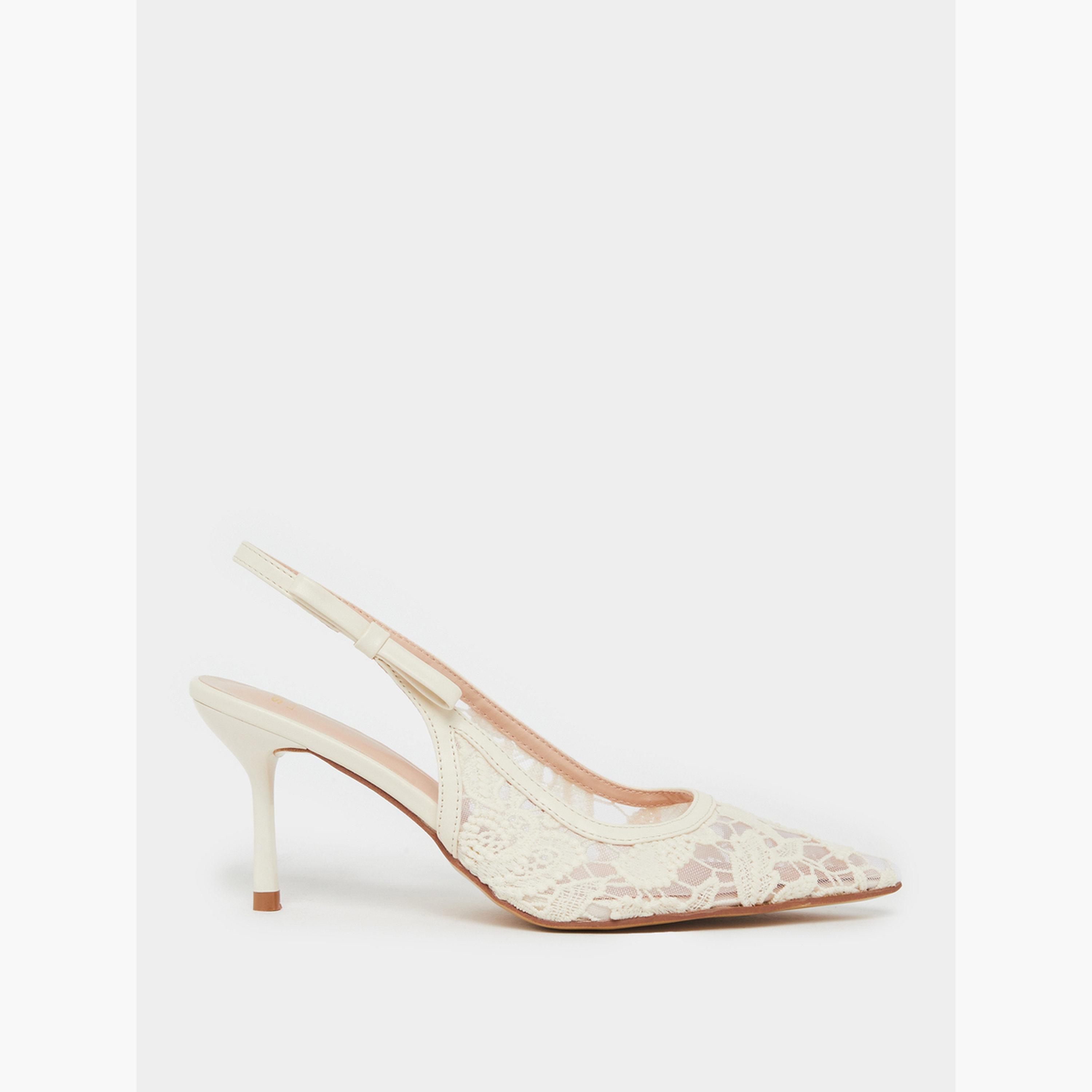 Styli Women White Lace Slingback Shoes-women-shoes-sandals-heeled-image-2