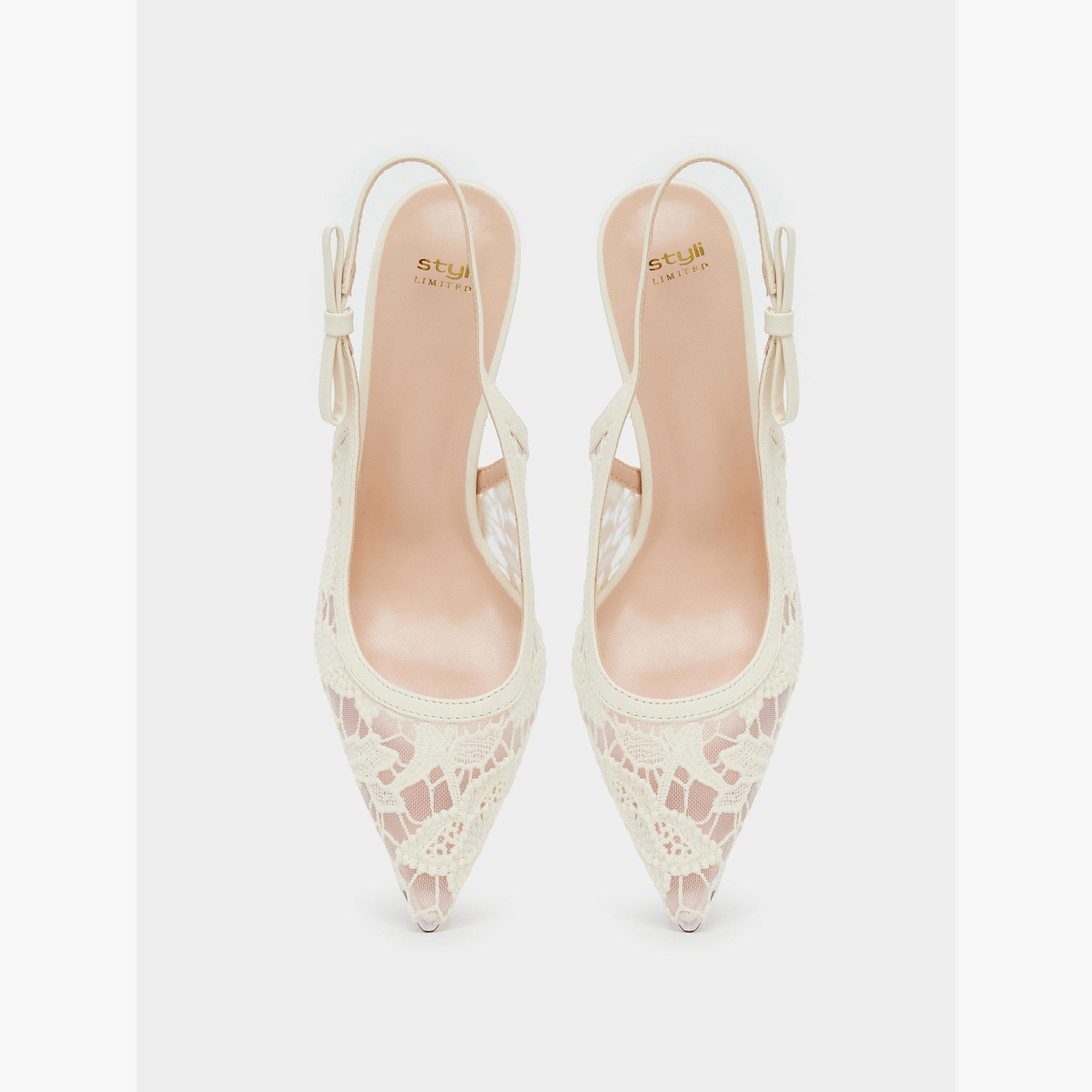 Styli Women White Lace Slingback Shoes-women-shoes-sandals-heeled-image-5