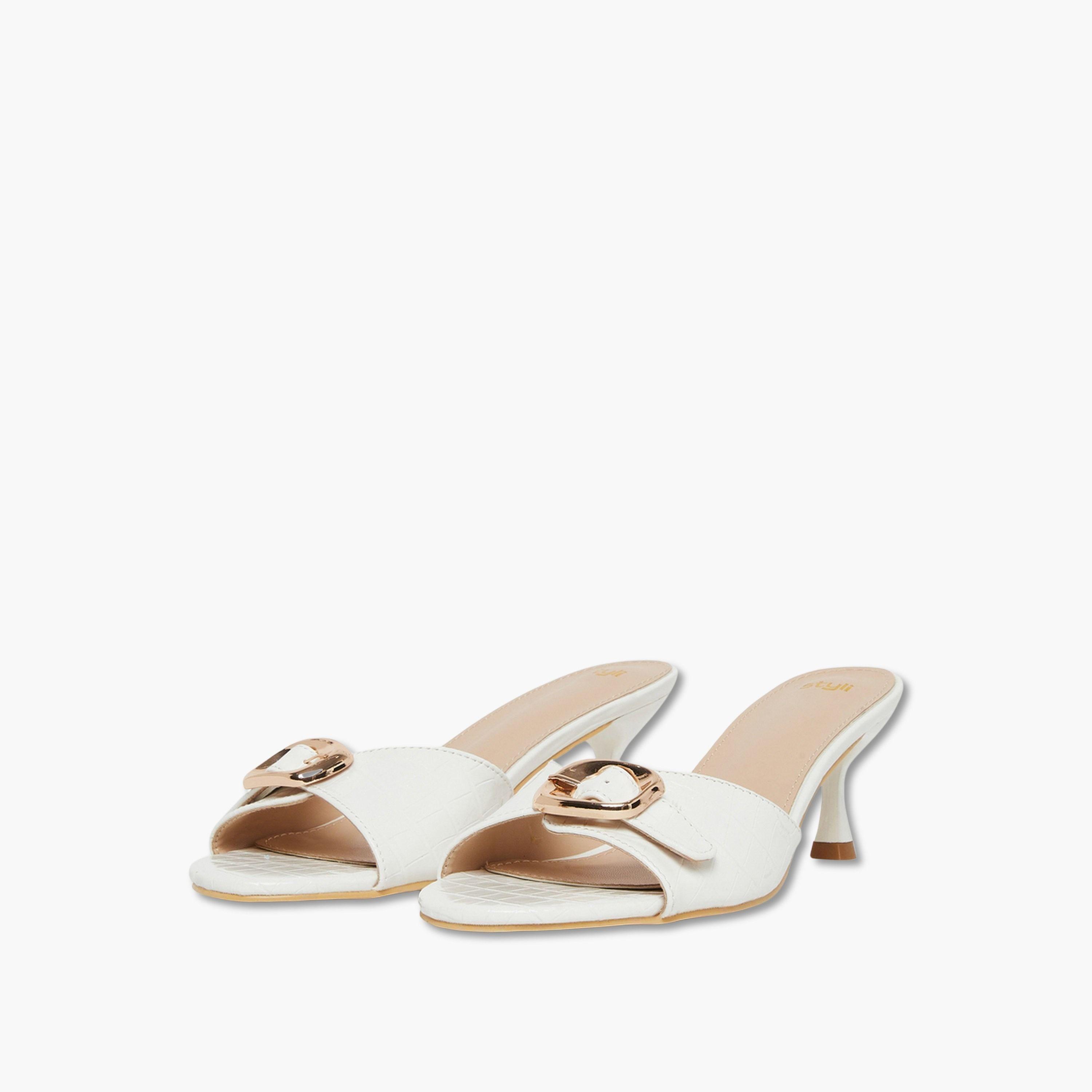 Styli Buckle Accent Mid Heel Mules-women-shoes-sandals-heeled-image-1