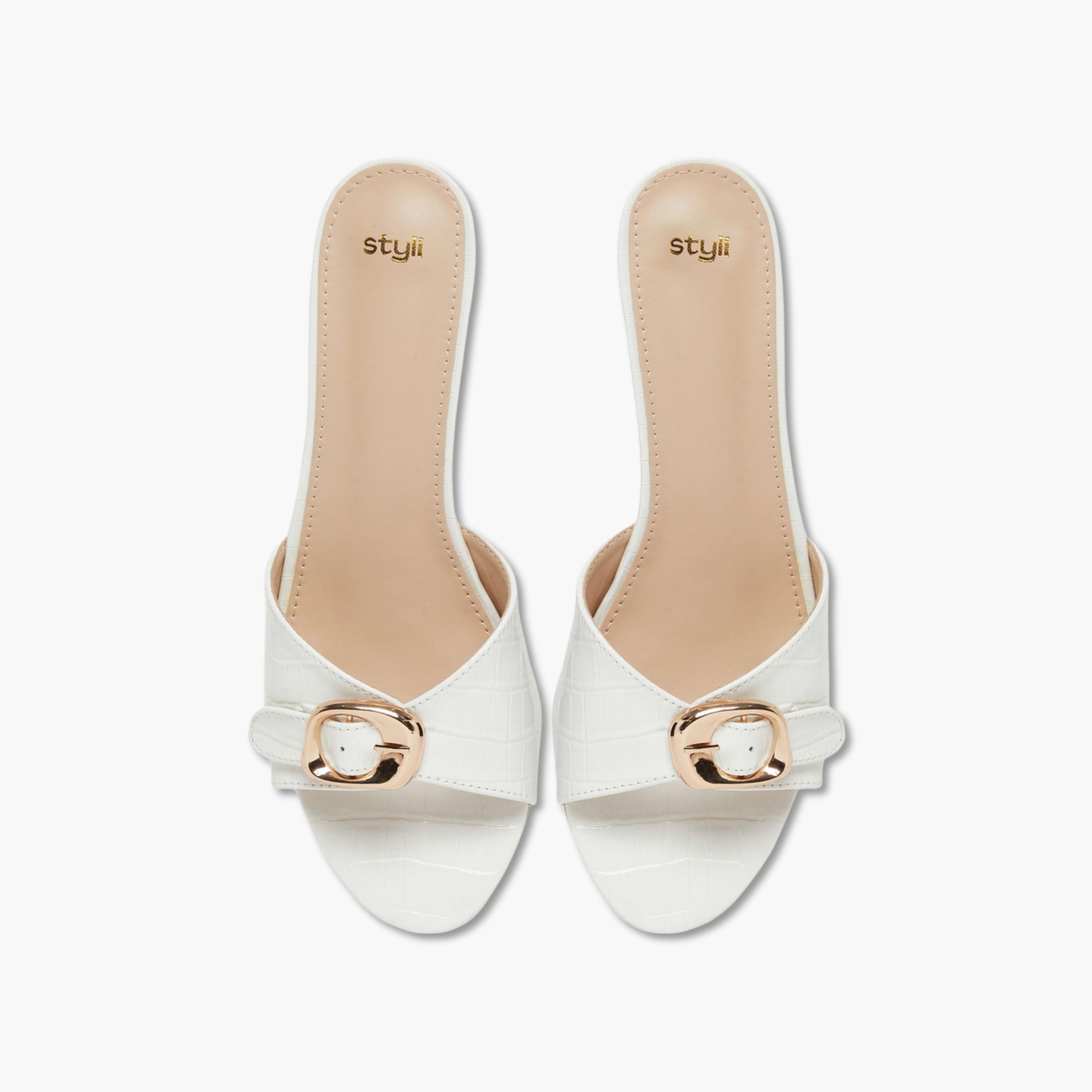 Styli Buckle Accent Mid Heel Mules-women-shoes-sandals-heeled-image-3