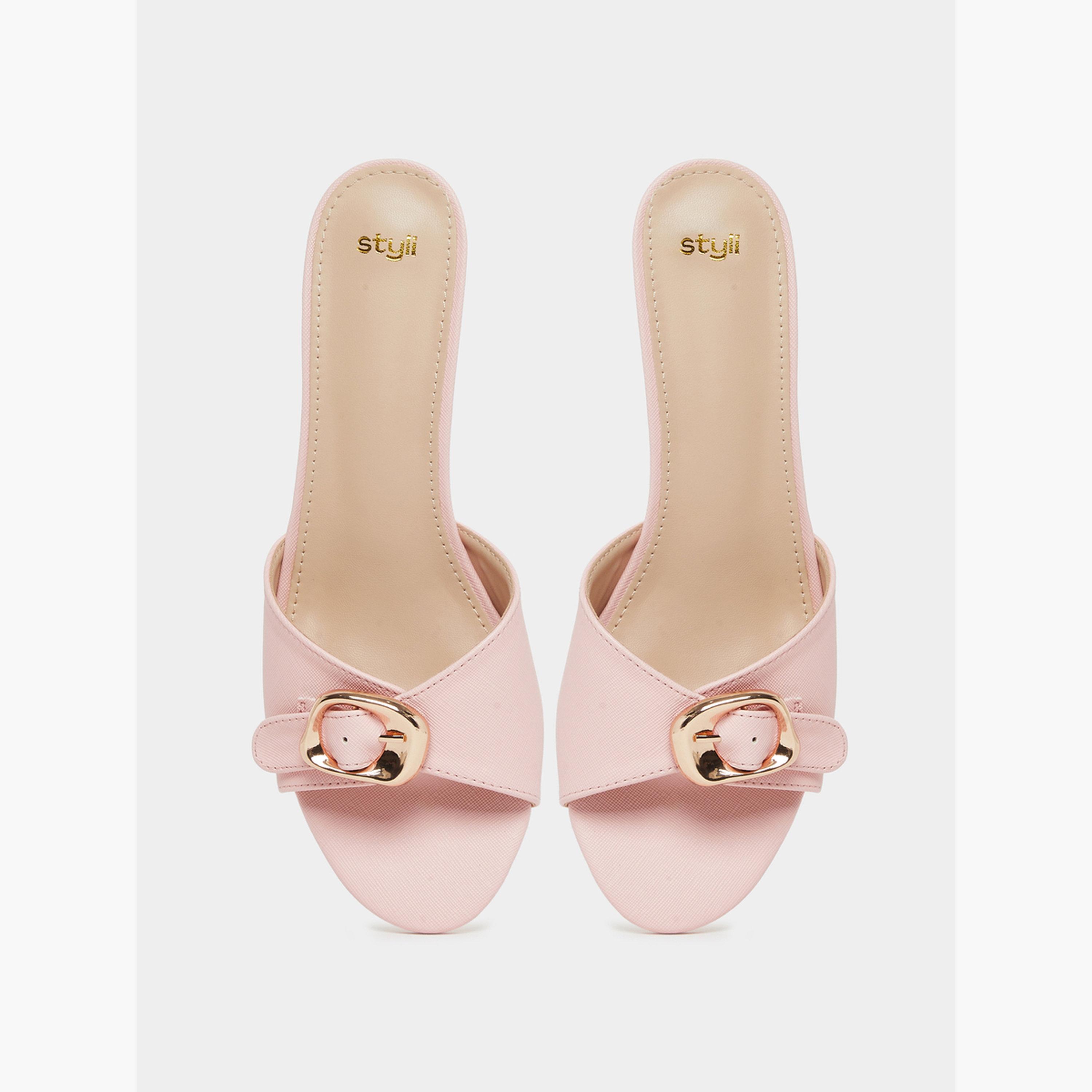 Styli Buckle Accent Mid Heel Mules-women-shoes-sandals-heeled-image-3