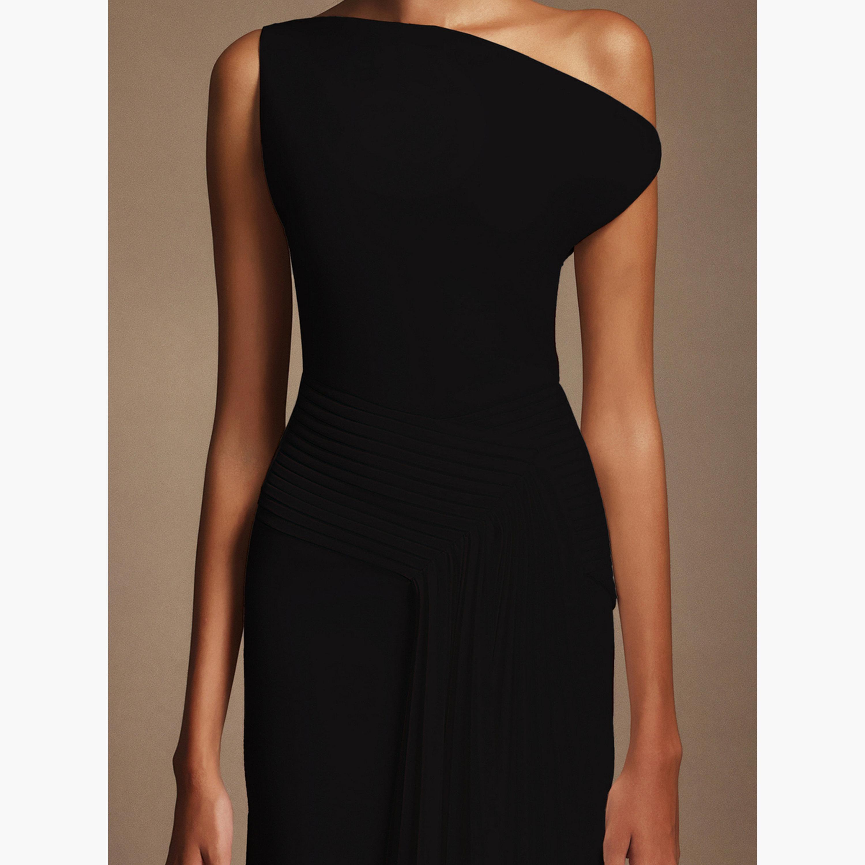 Take Two Women Black One Shoulder Pleated Midi Dress-women-clothing-dresses-image-6