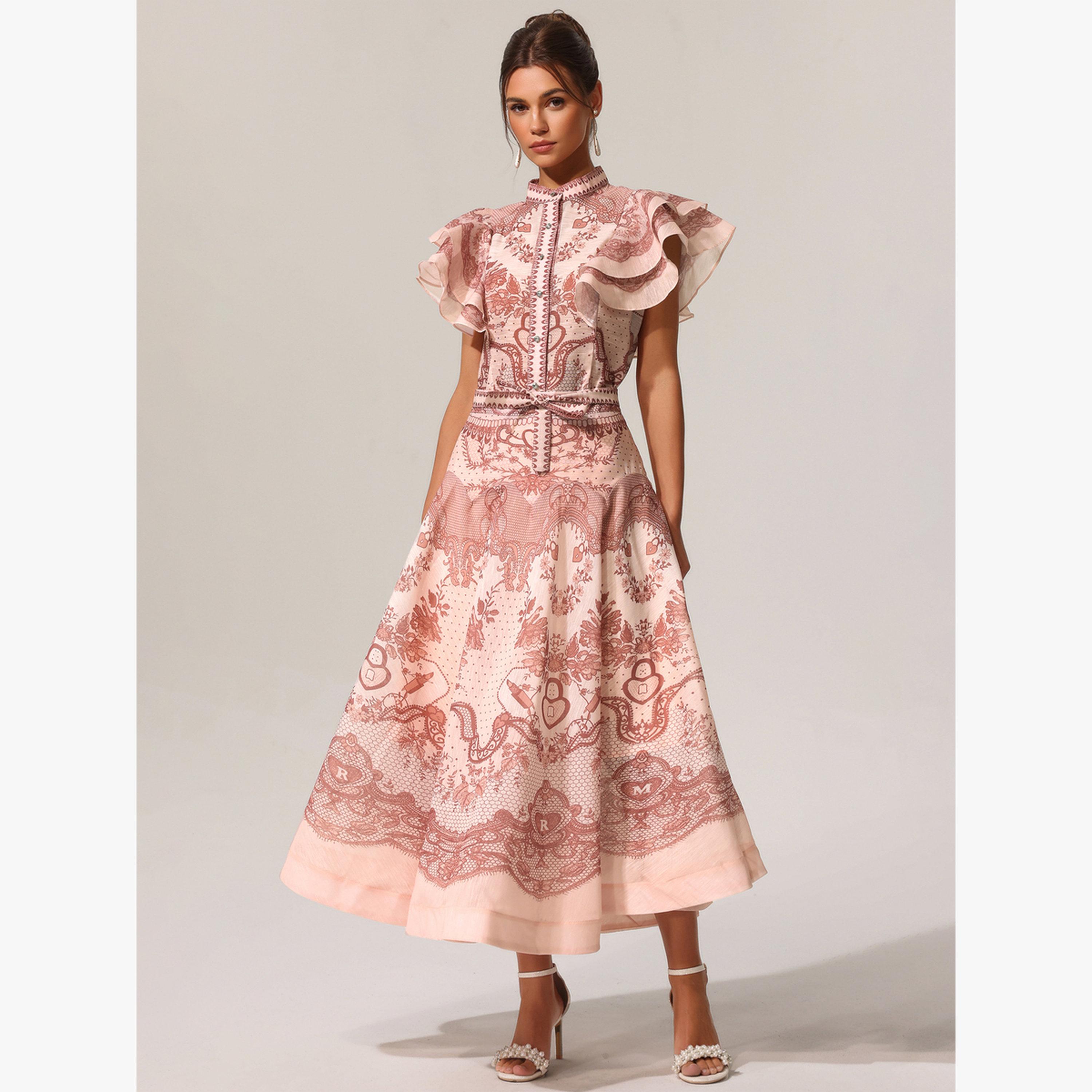 طقم قميص بأكمام واسعة وطبعة زهور وتنورة-women-clothing-coordsets-image-1