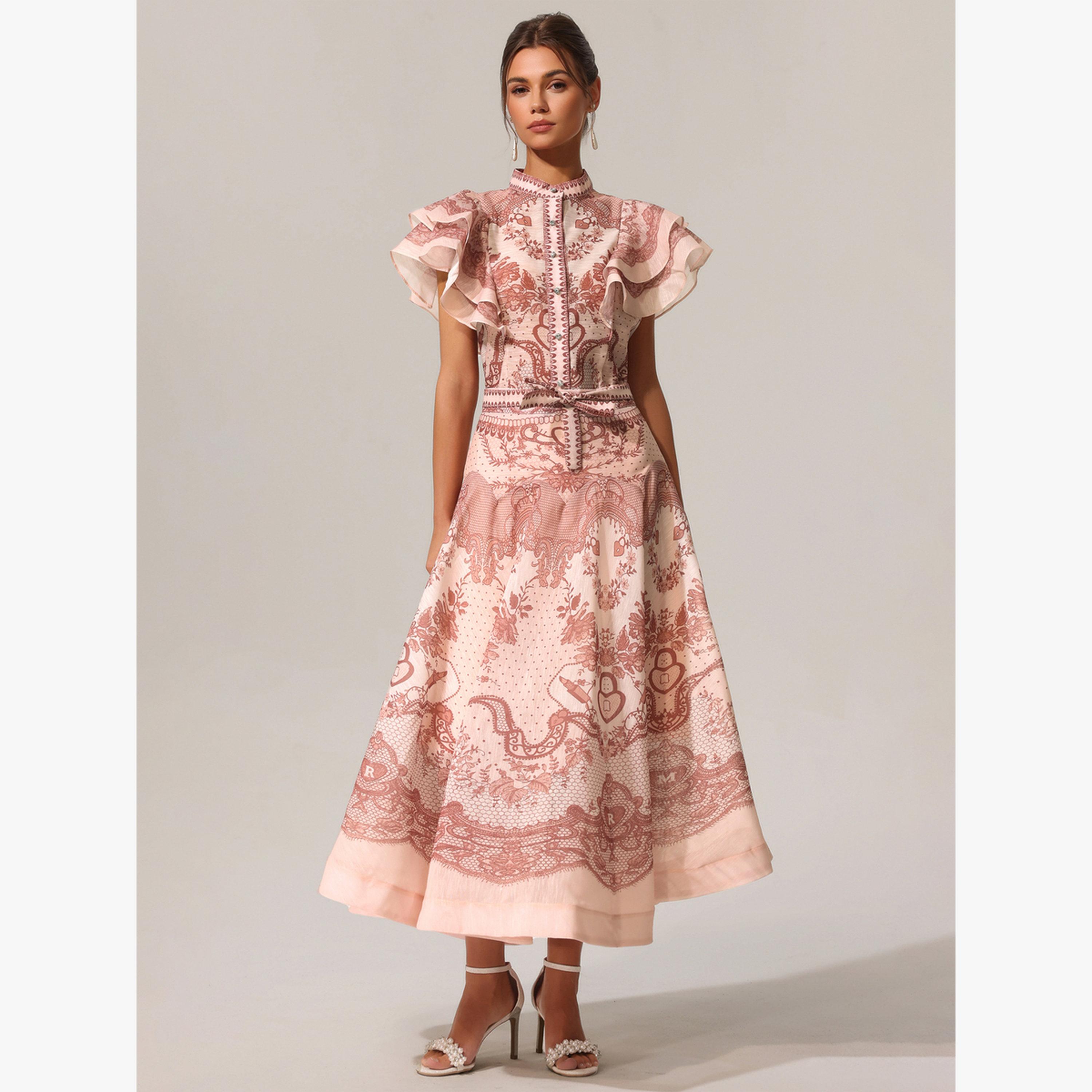 طقم قميص بأكمام واسعة وطبعة زهور وتنورة-women-clothing-coordsets-image-2
