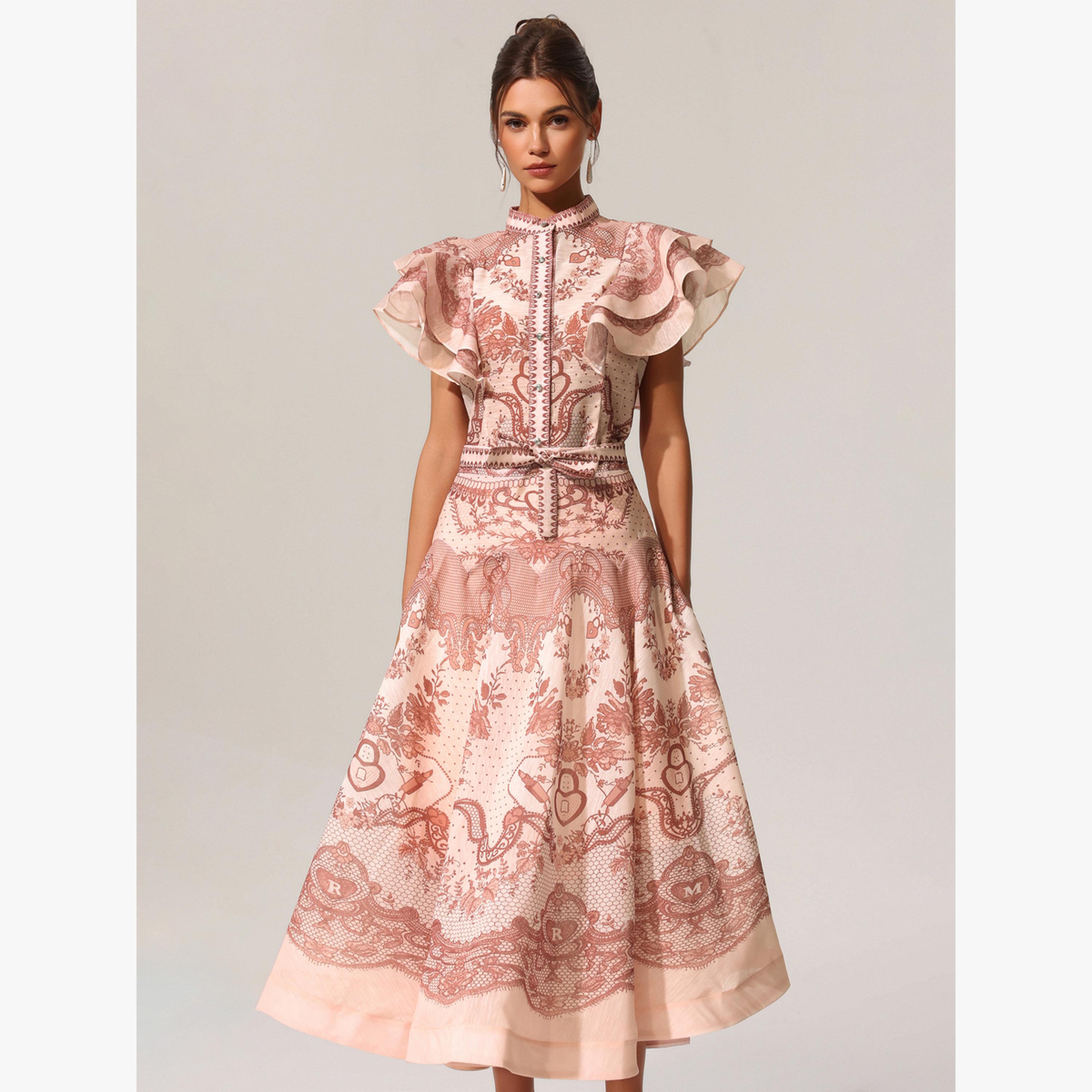 طقم قميص بأكمام واسعة وطبعة زهور وتنورة-women-clothing-coordsets-image-3